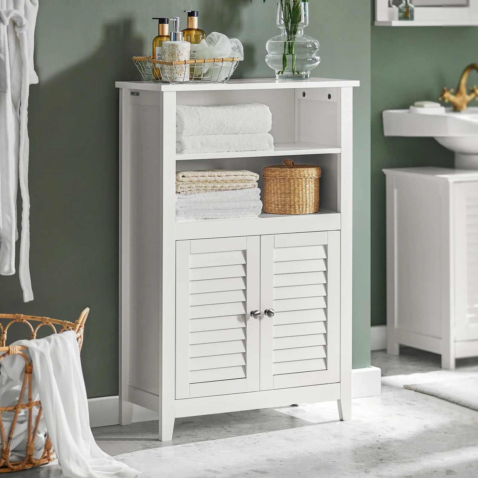 SoBuy BZR13-W Mueble Auxiliar para Baño con 2 estantes y 2 Puertas Blanco - Image 8