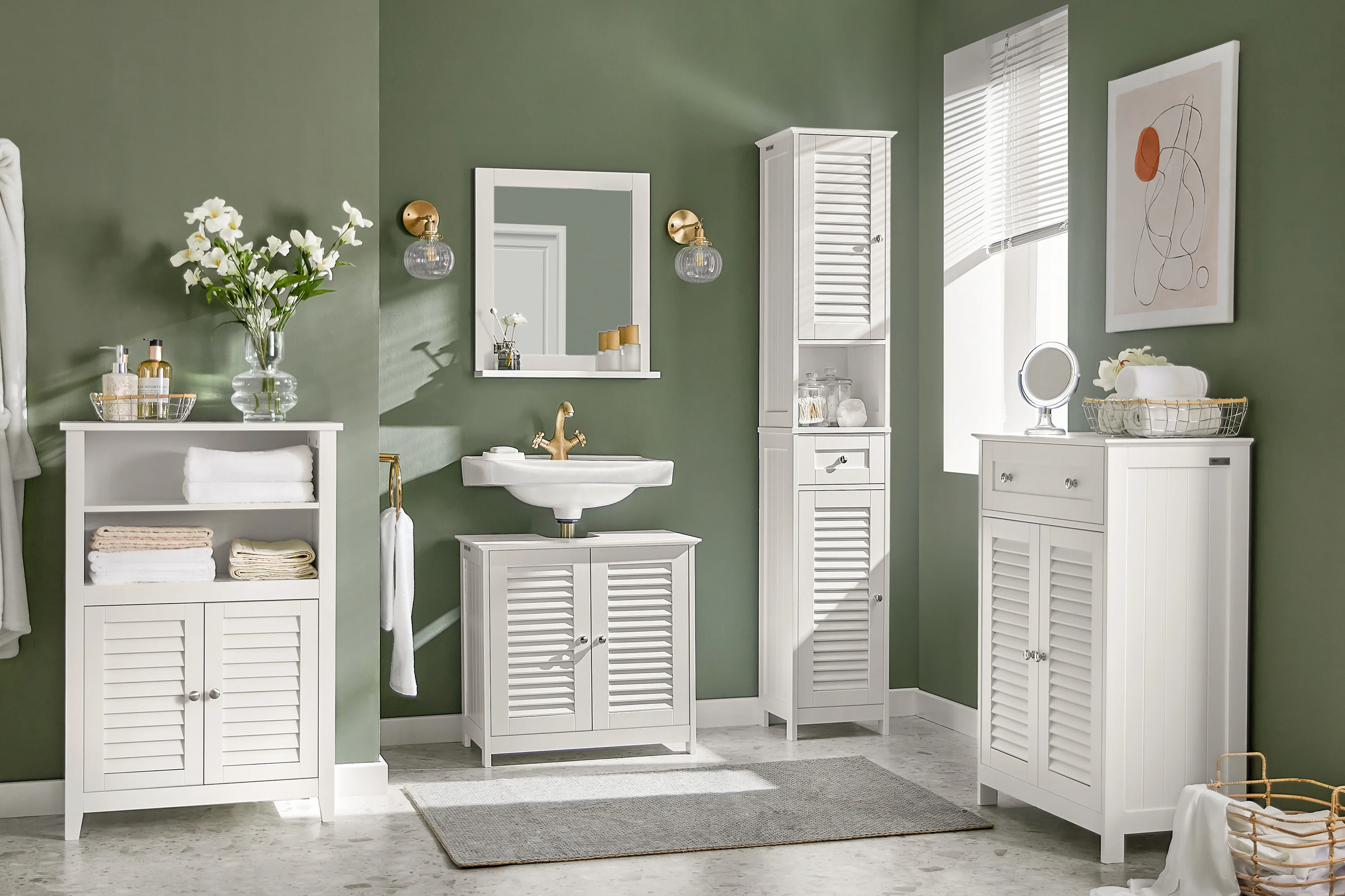 SoBuy BZR13-W Mueble Auxiliar para Baño con 2 estantes y 2 Puertas Blanco - Image 9