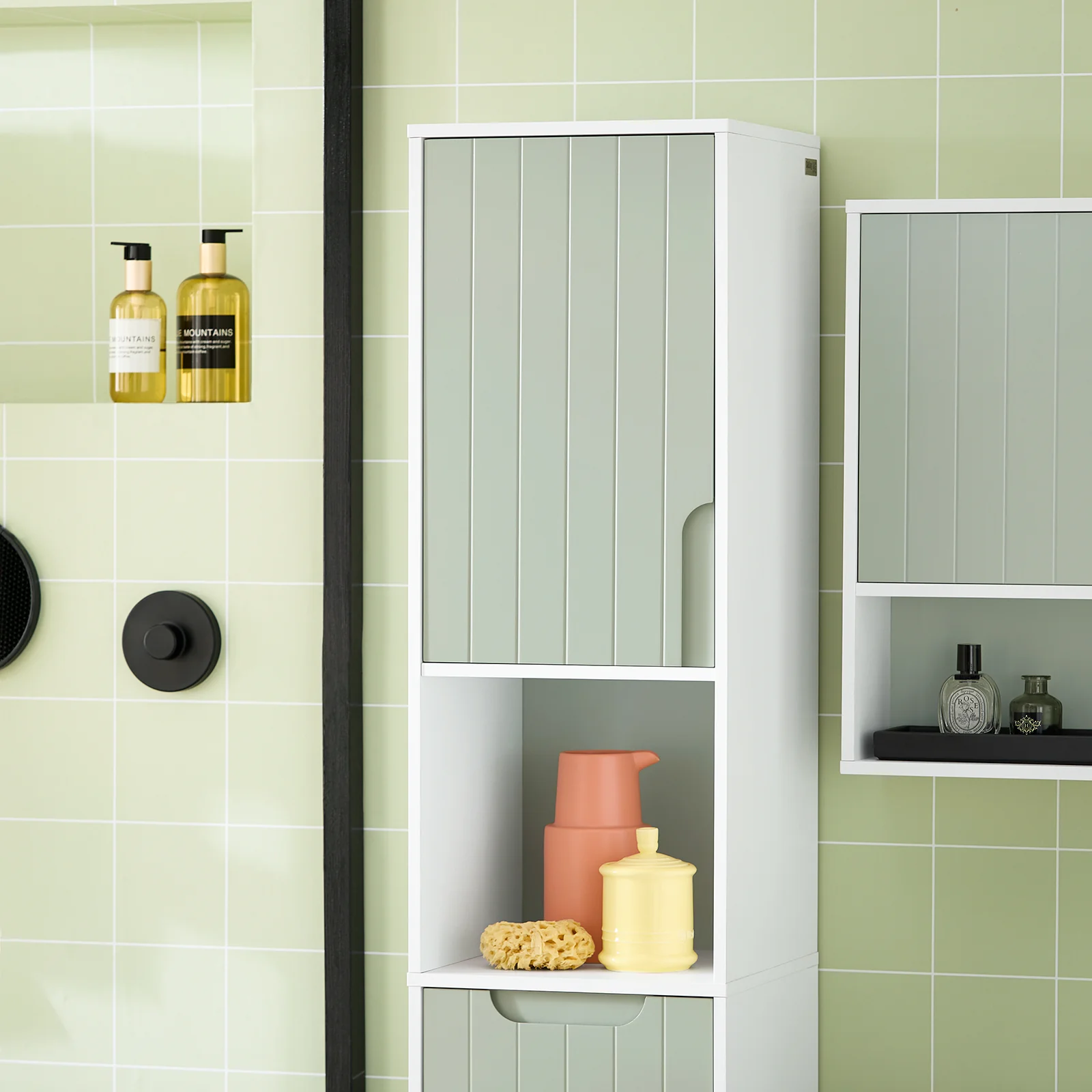 SoBuy BZR137-GR Mueble Columna de Baño con 1 Cesto para Ropa Sucia Verde - Image 6