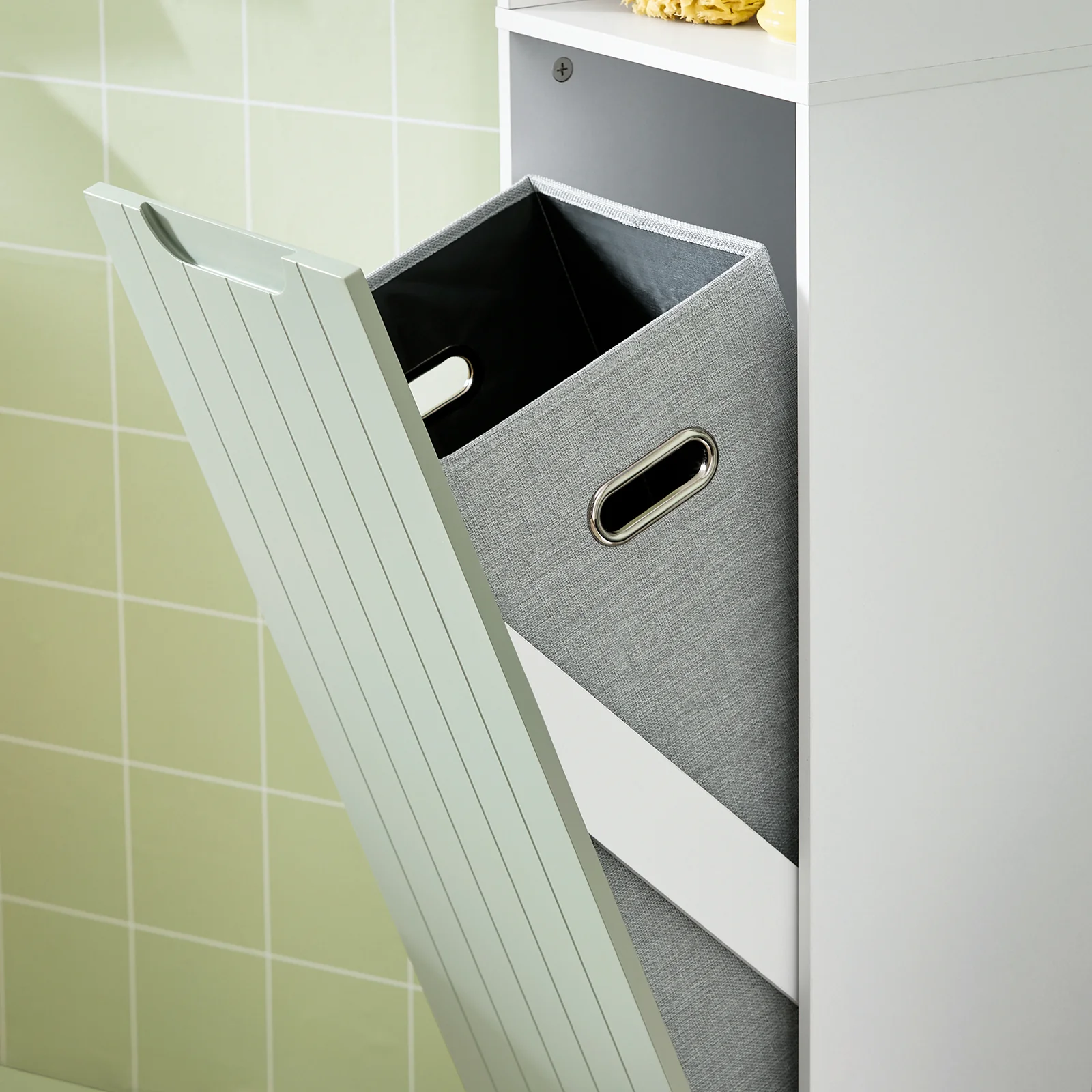 SoBuy BZR137-GR Mueble Columna de Baño con 1 Cesto para Ropa Sucia Verde - Image 8