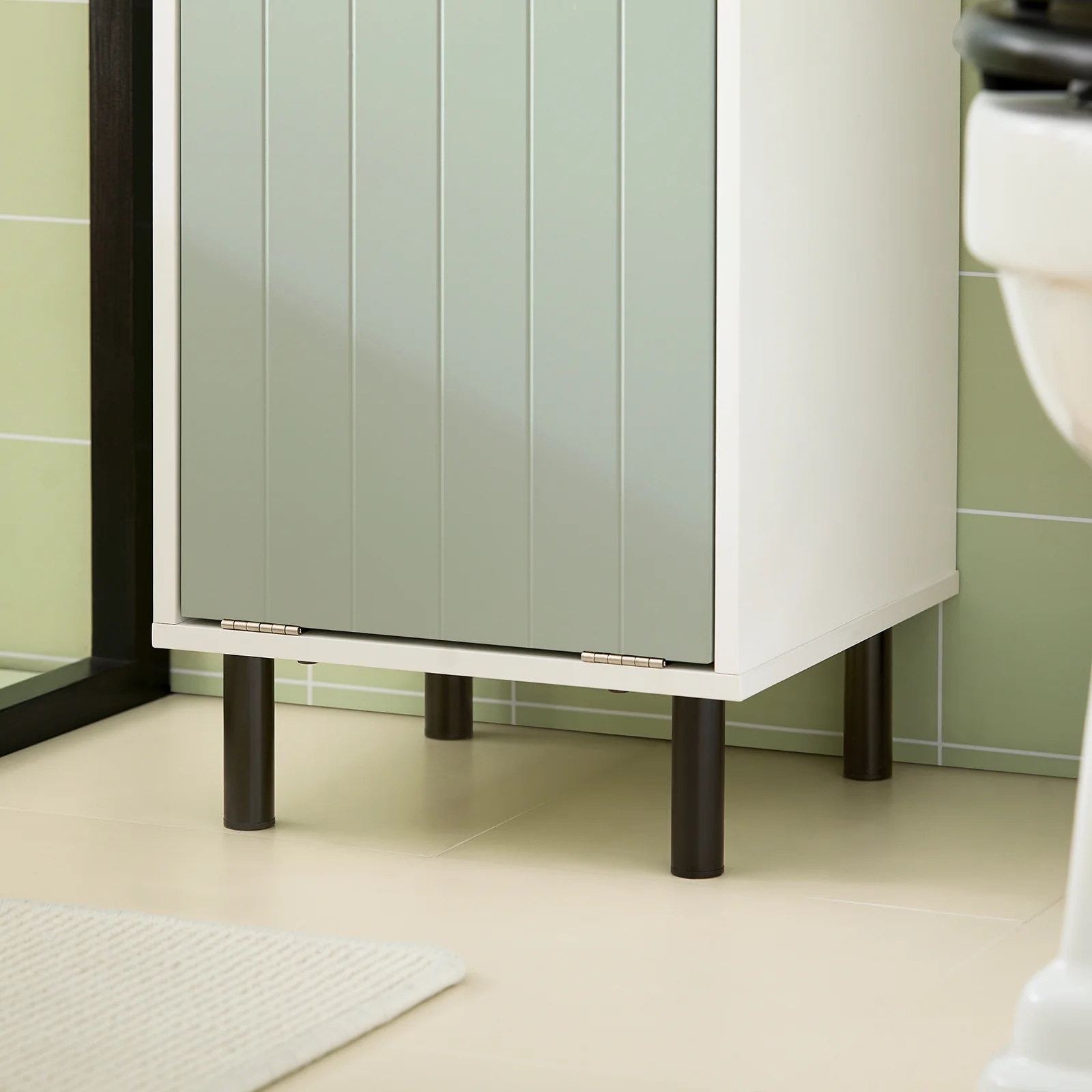 SoBuy BZR137-GR Mueble Columna de Baño con 1 Cesto para Ropa Sucia Verde - Image 9