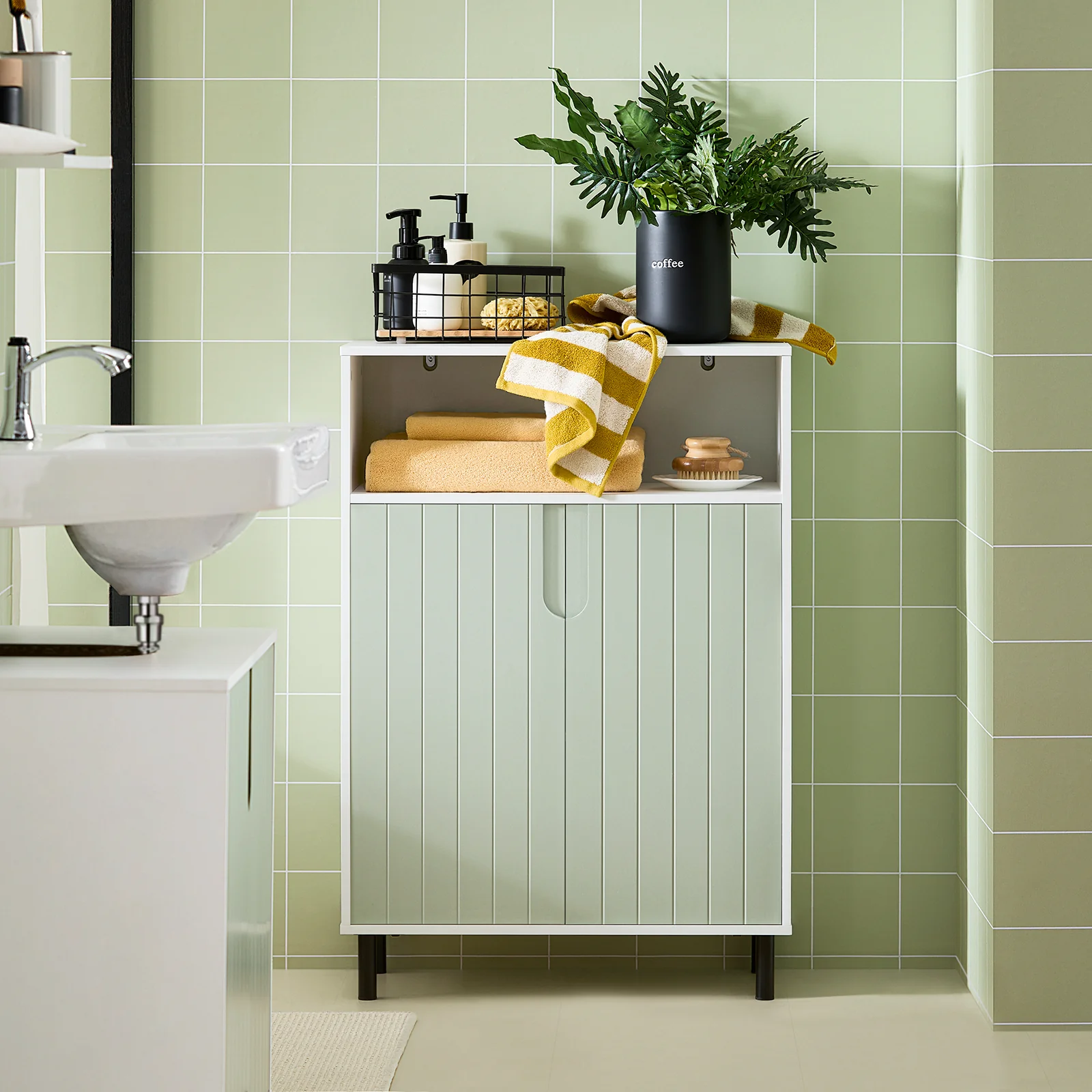 SoBuy BZR138-GR Armario de Suelo para baño con 2 Puertas y 1 Compartimentos Verde - Image 3