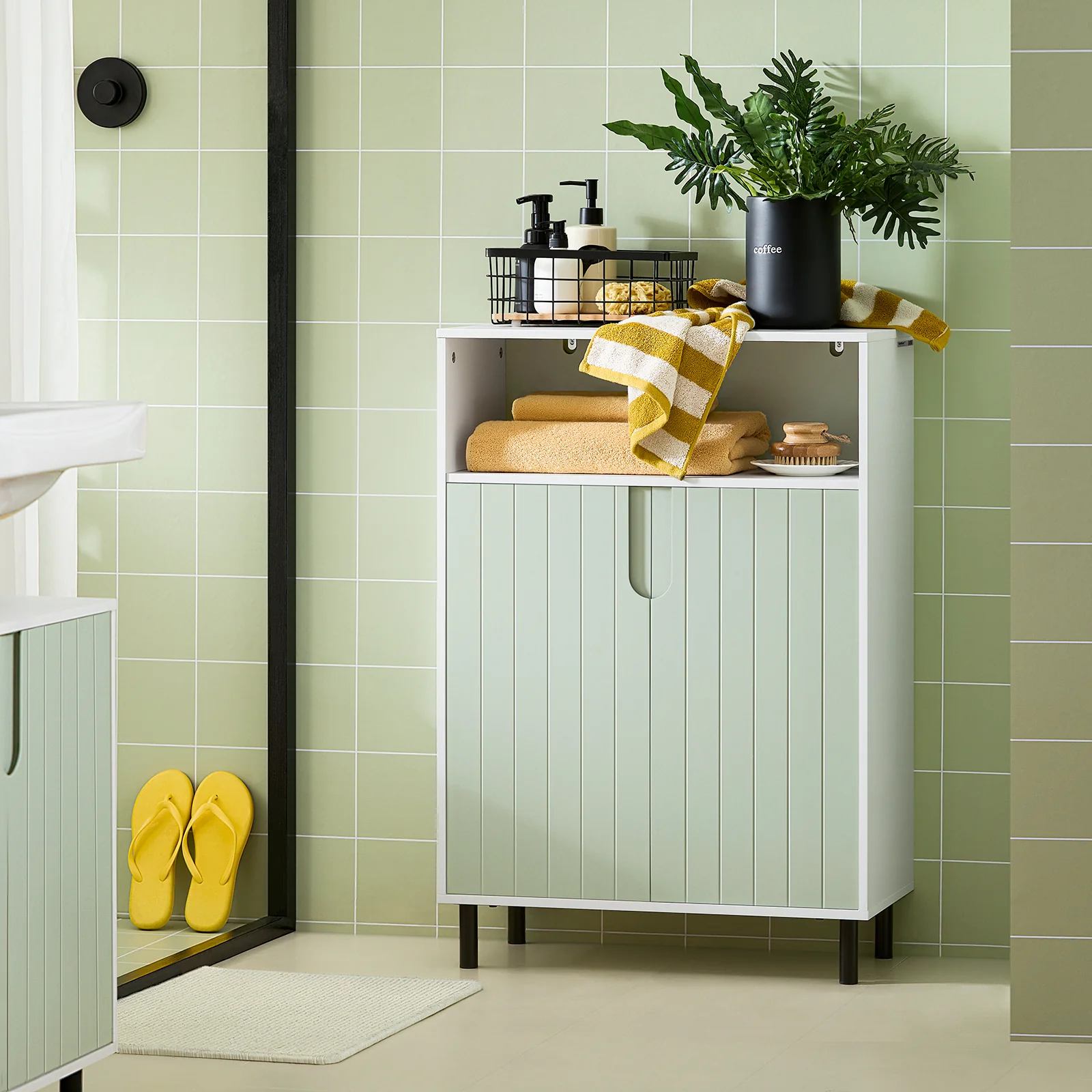 SoBuy BZR138-GR Armario de Suelo para baño con 2 Puertas y 1 Compartimentos Verde - Image 5