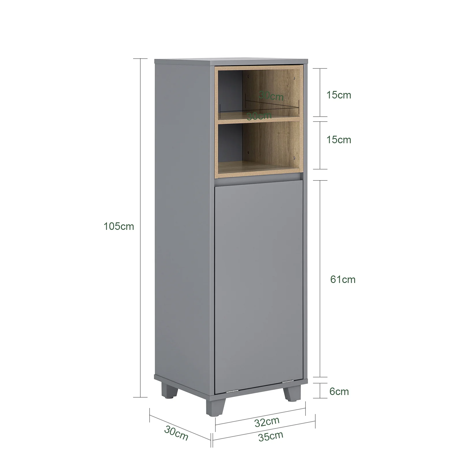 SoBuy BZR146-DG Armario de Suelo para Baño con 2estante y 1 Cesto para Ropa Sucia - Image 3