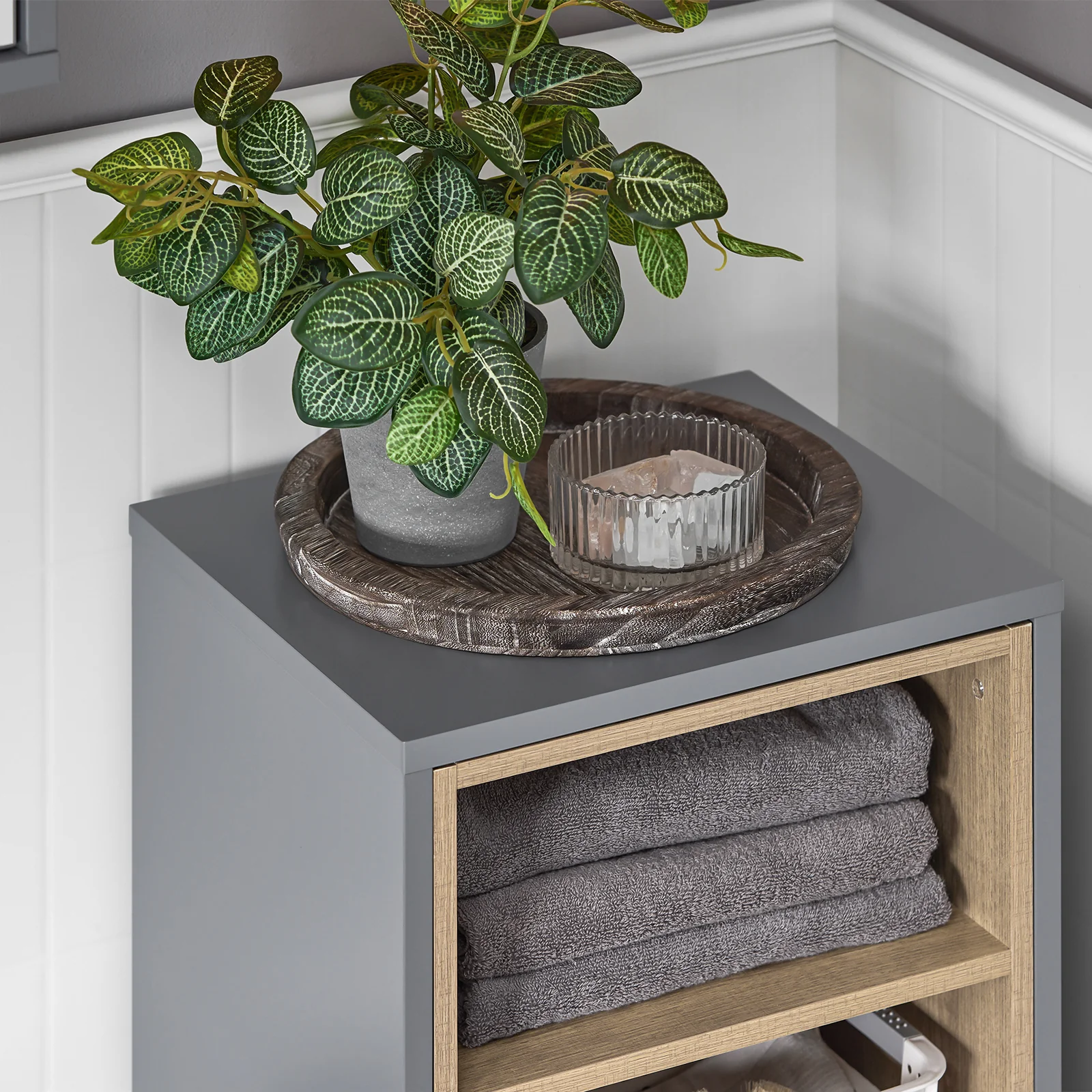 SoBuy BZR146-DG Armario de Suelo para Baño con 2estante y 1 Cesto para Ropa Sucia - Image 6