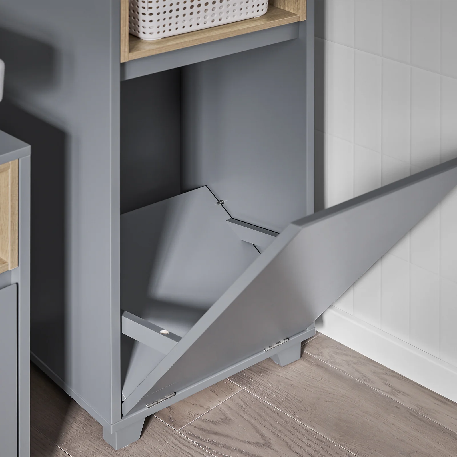 SoBuy BZR146-DG Armario de Suelo para Baño con 2estante y 1 Cesto para Ropa Sucia - Image 8