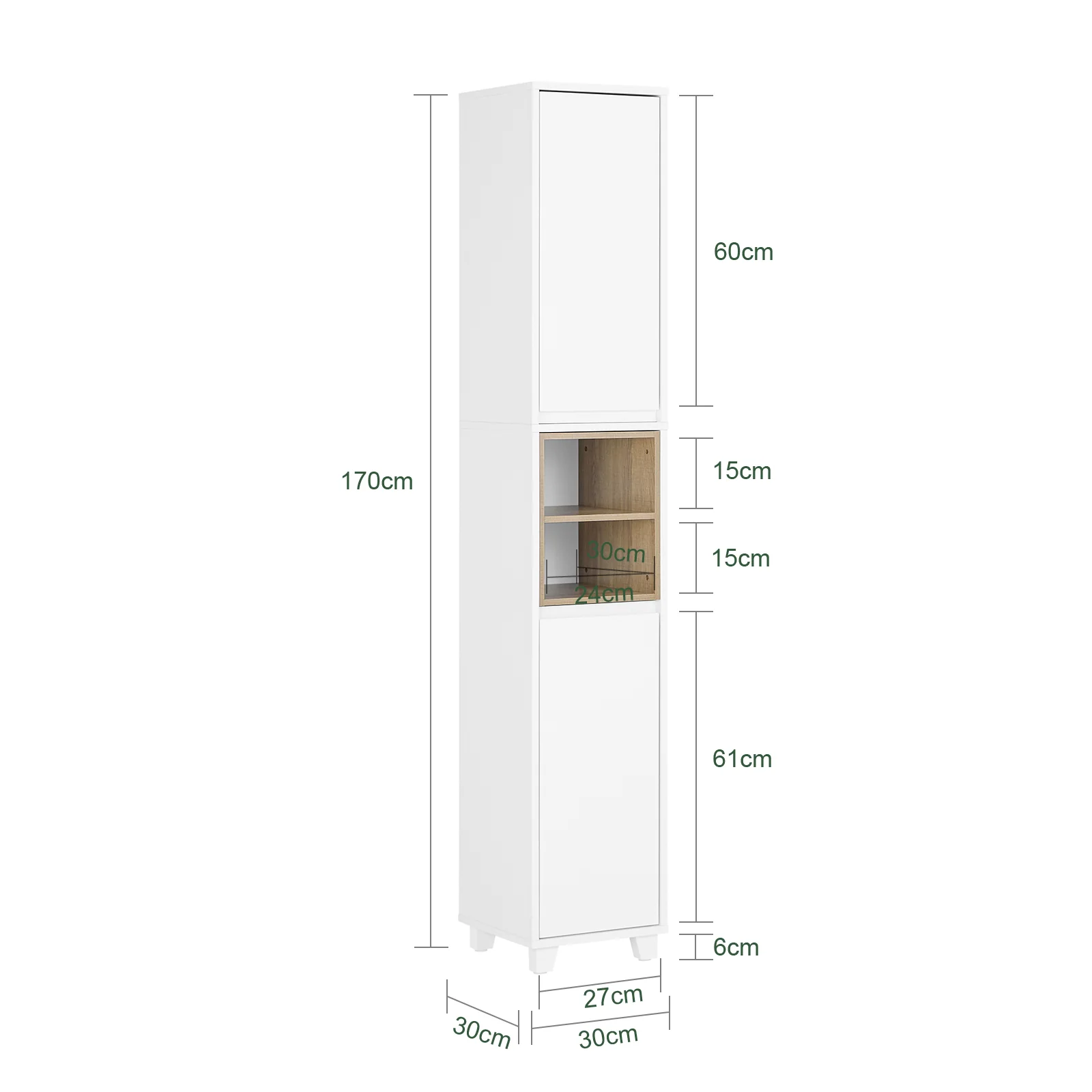 SoBuy BZR147-W Armario alto para Baño con 2 Compartimentos 2 puertas Blanco - Image 3