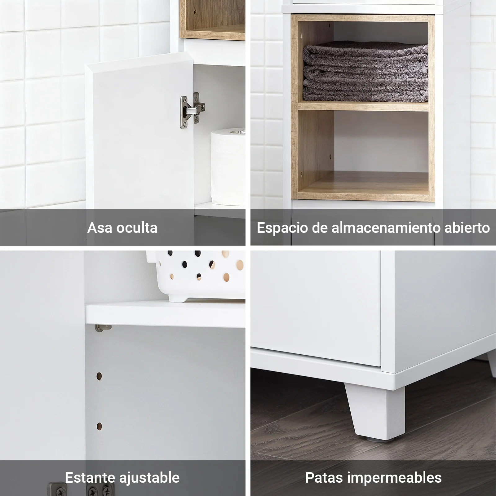 SoBuy BZR147-W Armario alto para Baño con 2 Compartimentos 2 puertas Blanco - Image 5