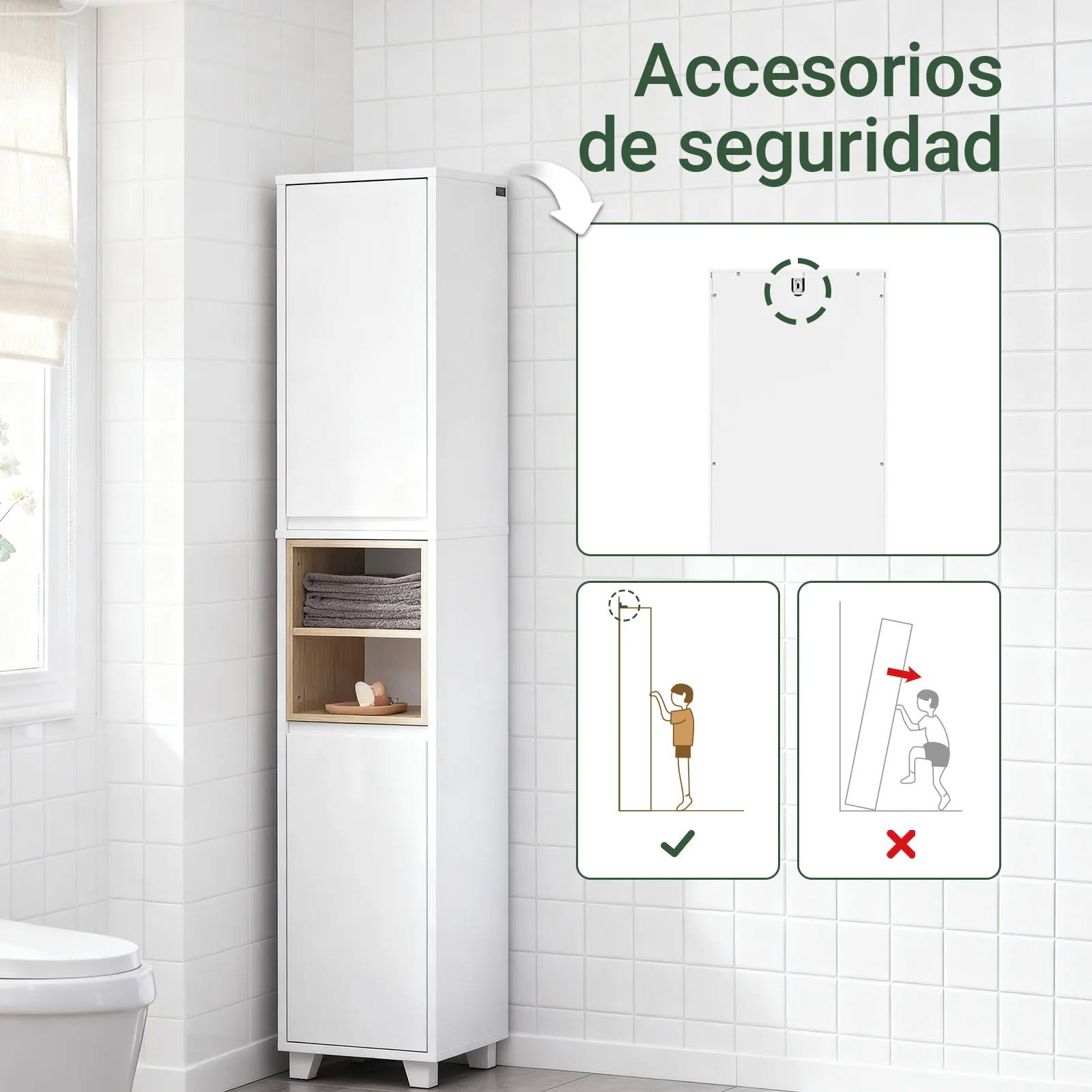 SoBuy BZR147-W Armario alto para Baño con 2 Compartimentos 2 puertas Blanco - Image 6