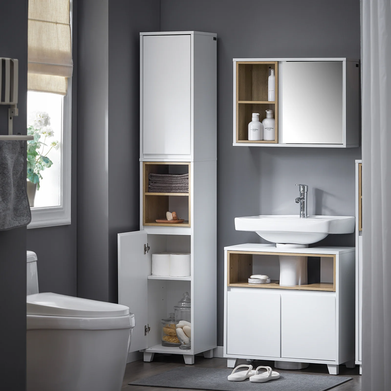 SoBuy BZR147-W Armario alto para Baño con 2 Compartimentos 2 puertas Blanco - Image 8