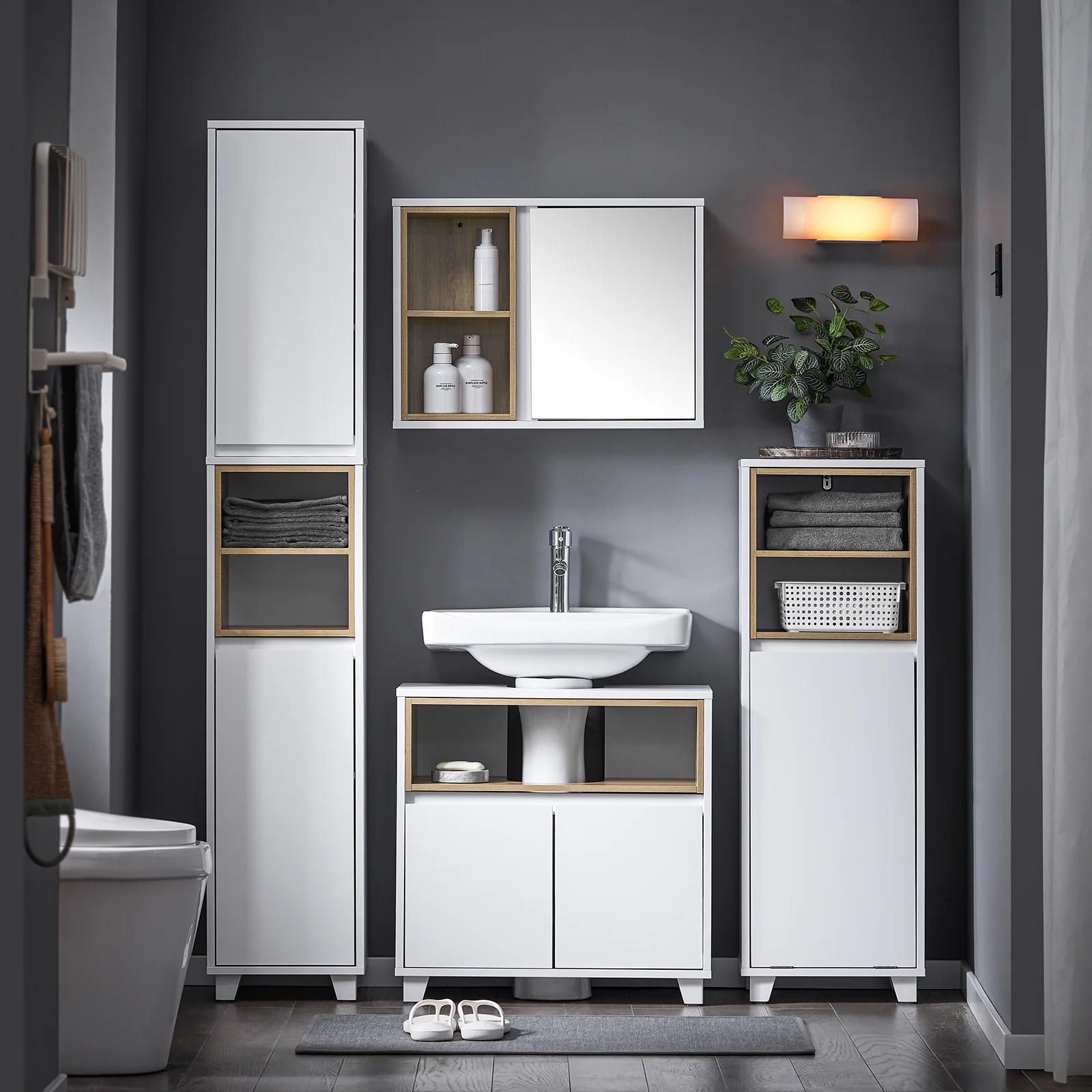 SoBuy BZR147-W Armario alto para Baño con 2 Compartimentos 2 puertas Blanco - Image 9