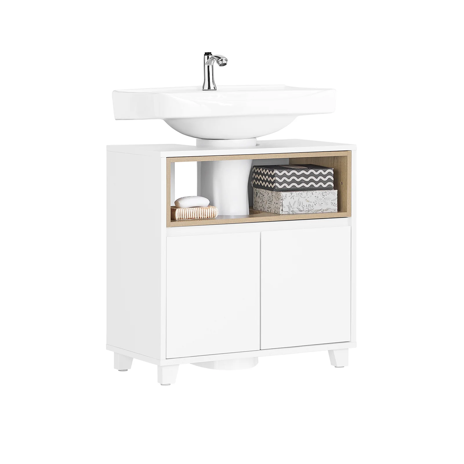 Preventa-SoBuy BZR148-W Mueble para Debajo del Lavabo con 2 Puertas y 1 Estante