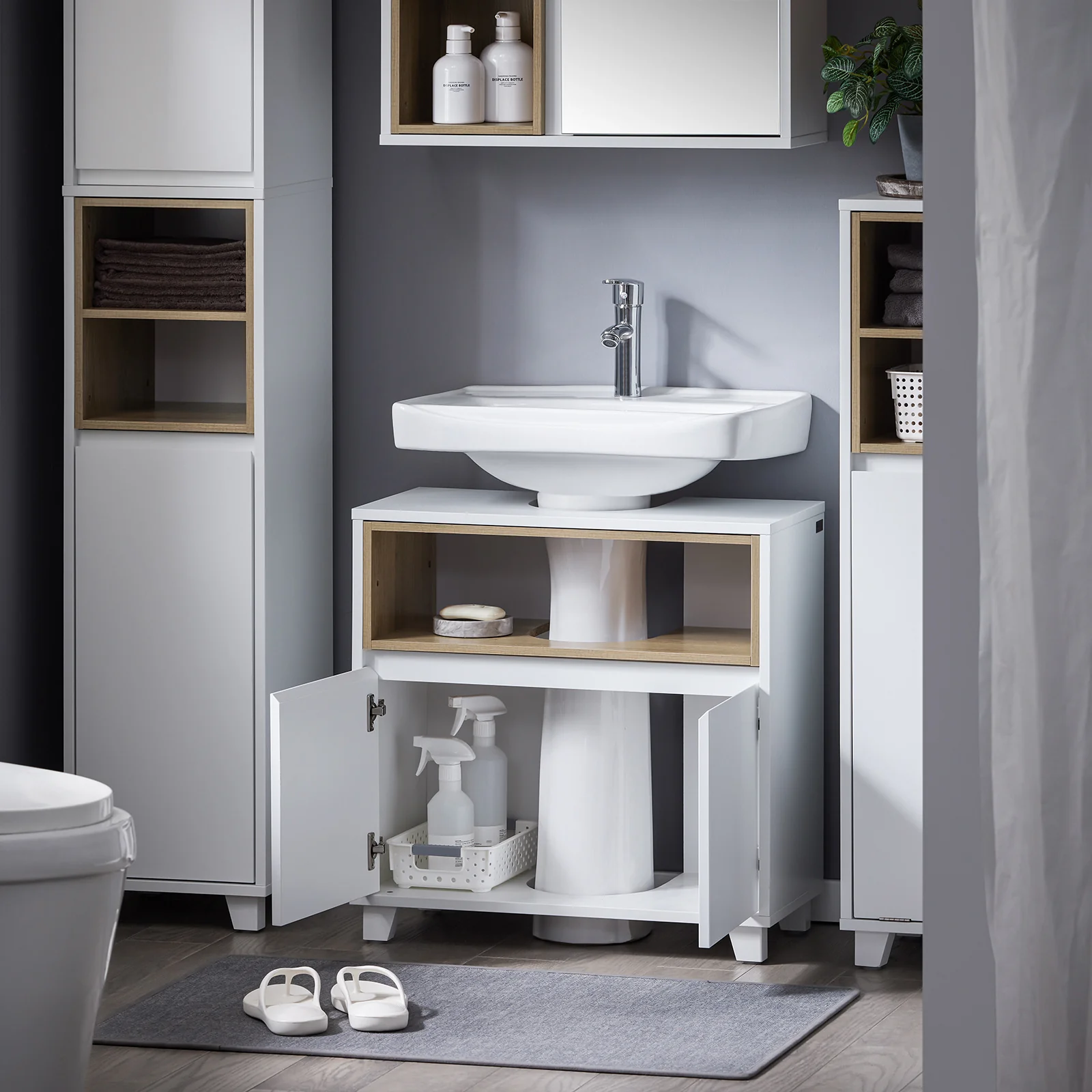 Preventa-SoBuy BZR148-W Mueble para Debajo del Lavabo con 2 Puertas y 1 Estante - Image 2