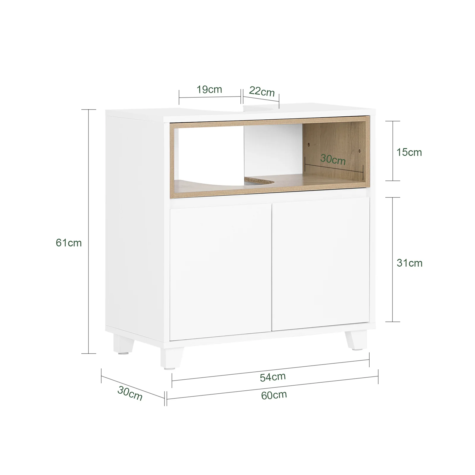 Preventa-SoBuy BZR148-W Mueble para Debajo del Lavabo con 2 Puertas y 1 Estante - Image 3