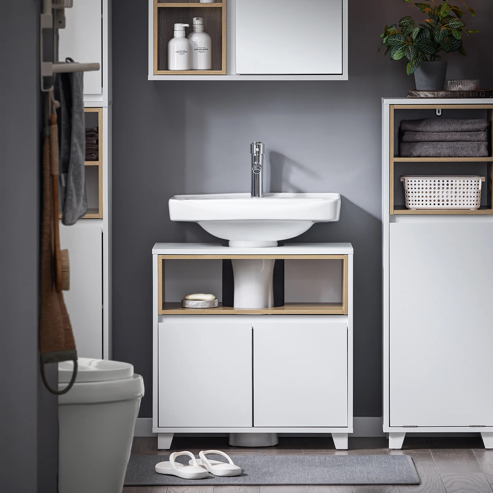 Preventa-SoBuy BZR148-W Mueble para Debajo del Lavabo con 2 Puertas y 1 Estante - Image 5