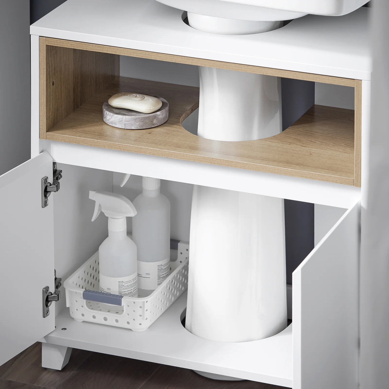 Preventa-SoBuy BZR148-W Mueble para Debajo del Lavabo con 2 Puertas y 1 Estante - Image 6