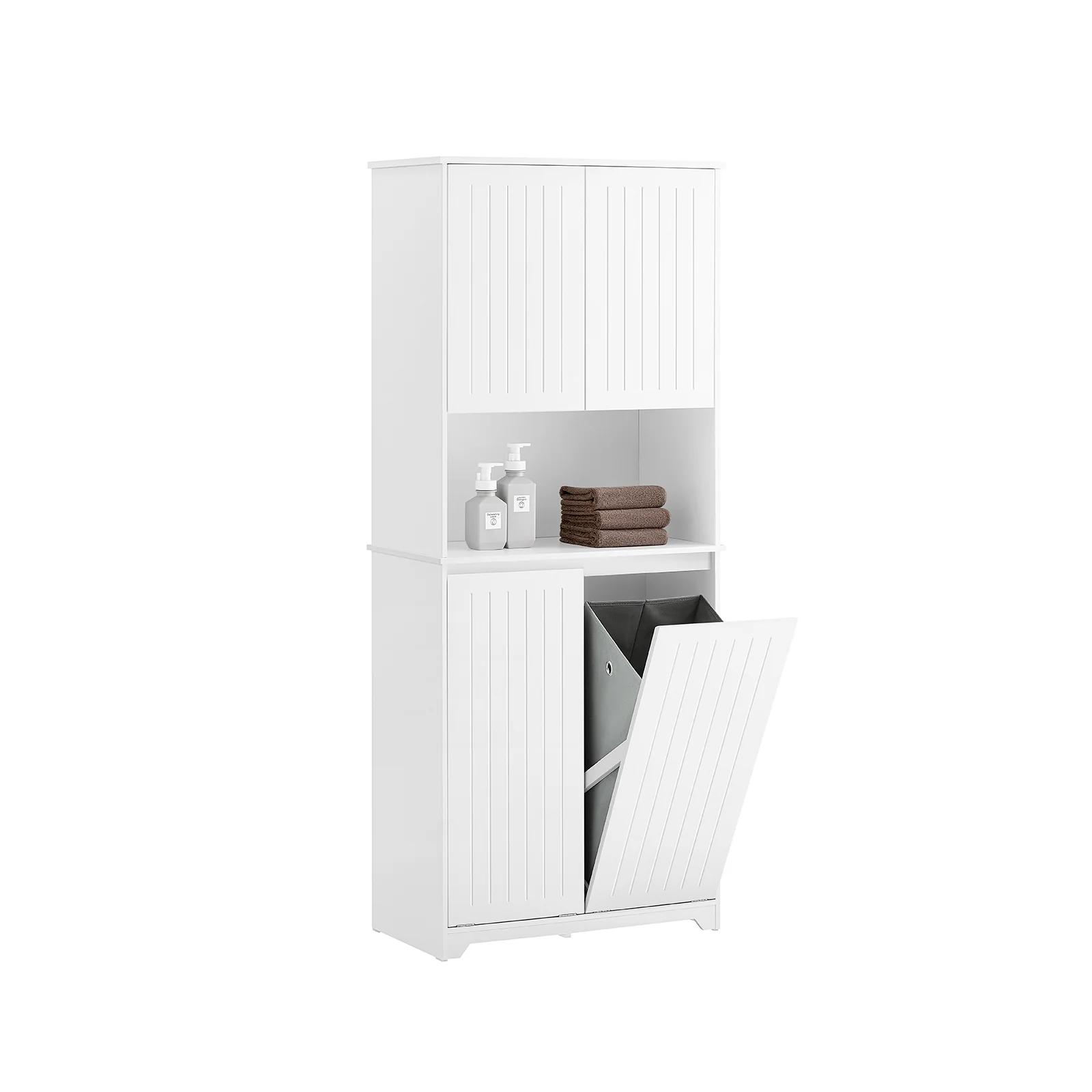 Preventa-SoBuy BZR150-W Mueble Columna de Baño con 2 cesto de ropa y 1 Compartimento Blanco