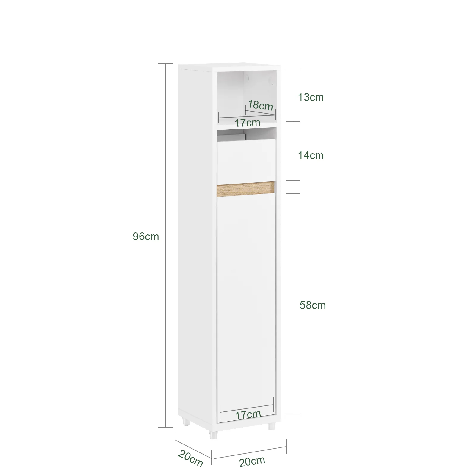 SoBuy BZR151-W Armario de Baño para Espacios Estrechos Blanco 20x96x20 cm - Image 3