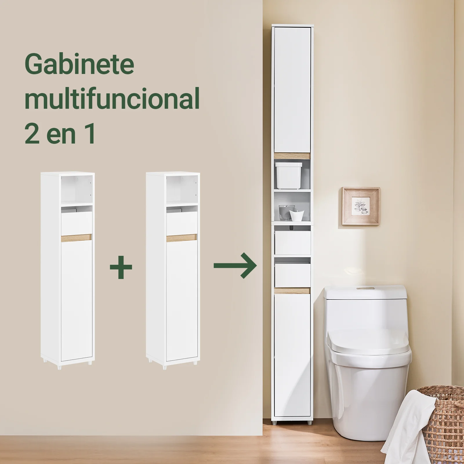 SoBuy BZR151-W Armario de Baño para Espacios Estrechos Blanco 20x96x20 cm - Image 7