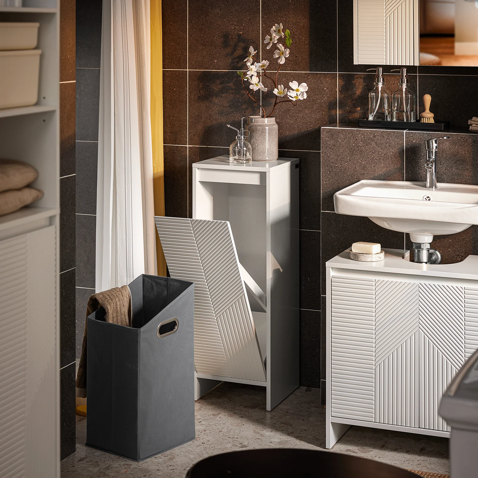 Preventa-SoBuy BZR154-W Mueble para Ropa Sucia Canasto para la Colada Blanco 30 x 30 x 87 cm - Image 5
