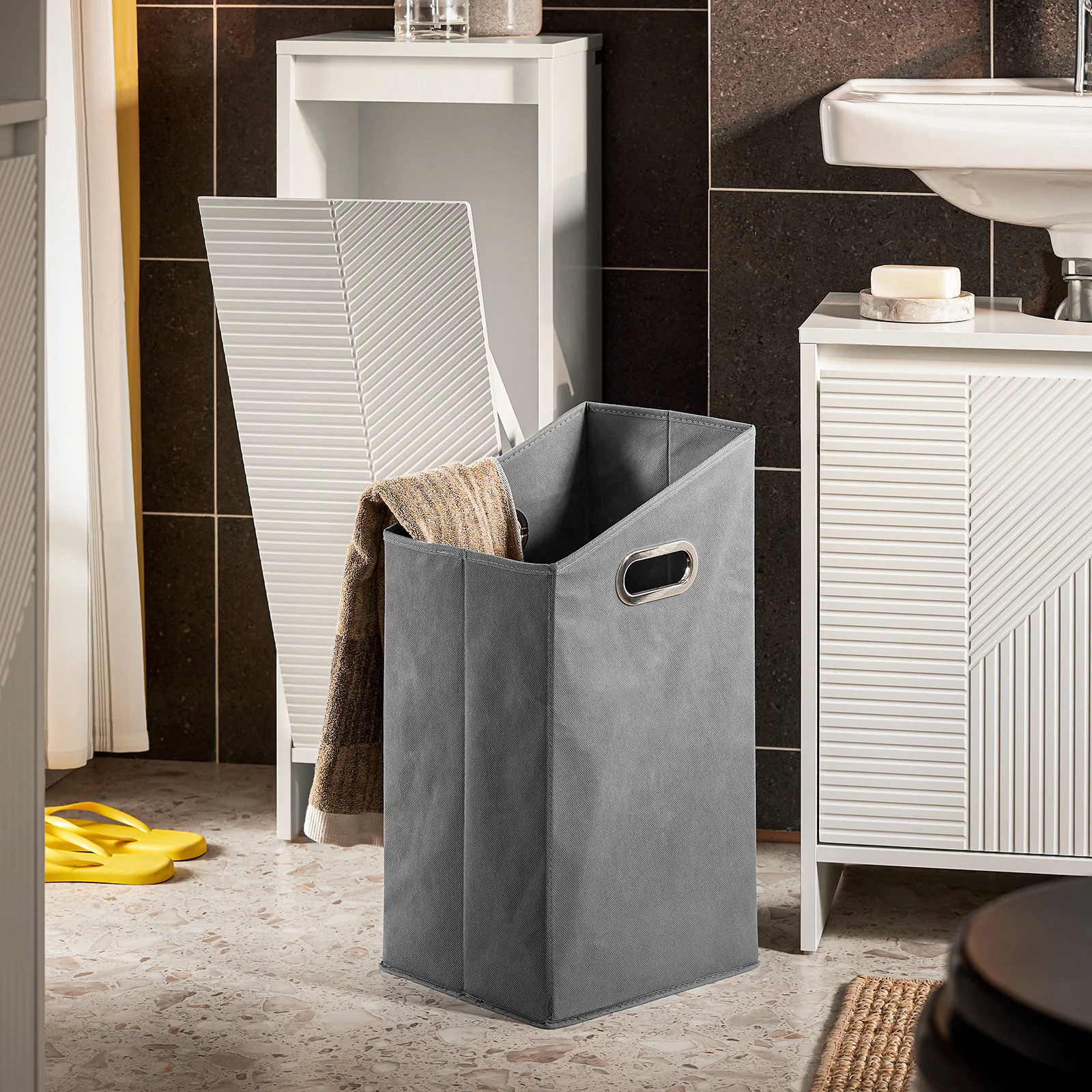 Preventa-SoBuy BZR154-W Mueble para Ropa Sucia Canasto para la Colada Blanco 30 x 30 x 87 cm - Image 6