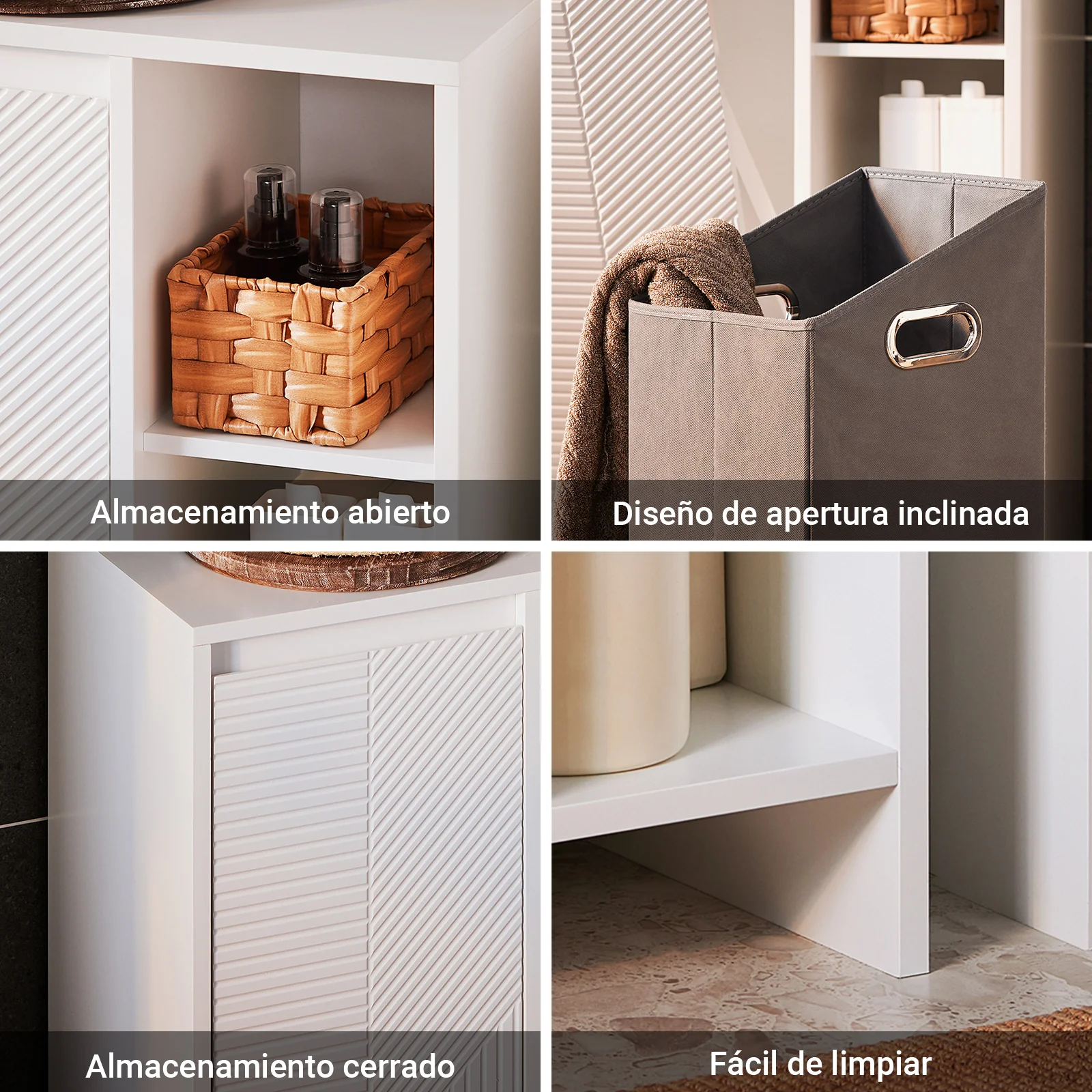 SoBuy BZR156-W Armario para Baño con 1 Cesto y 3 Compartimentos Abiertos 50 x 30 x 86 cm Blanco - Image 7
