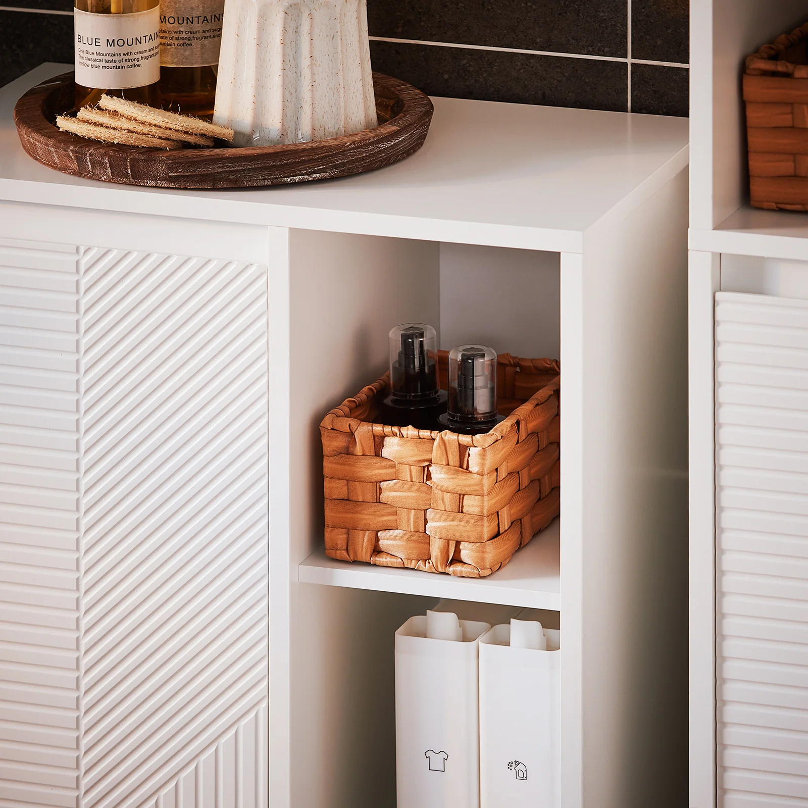 SoBuy BZR156-W Armario para Baño con 1 Cesto y 3 Compartimentos Abiertos 50 x 30 x 86 cm Blanco - Image 8