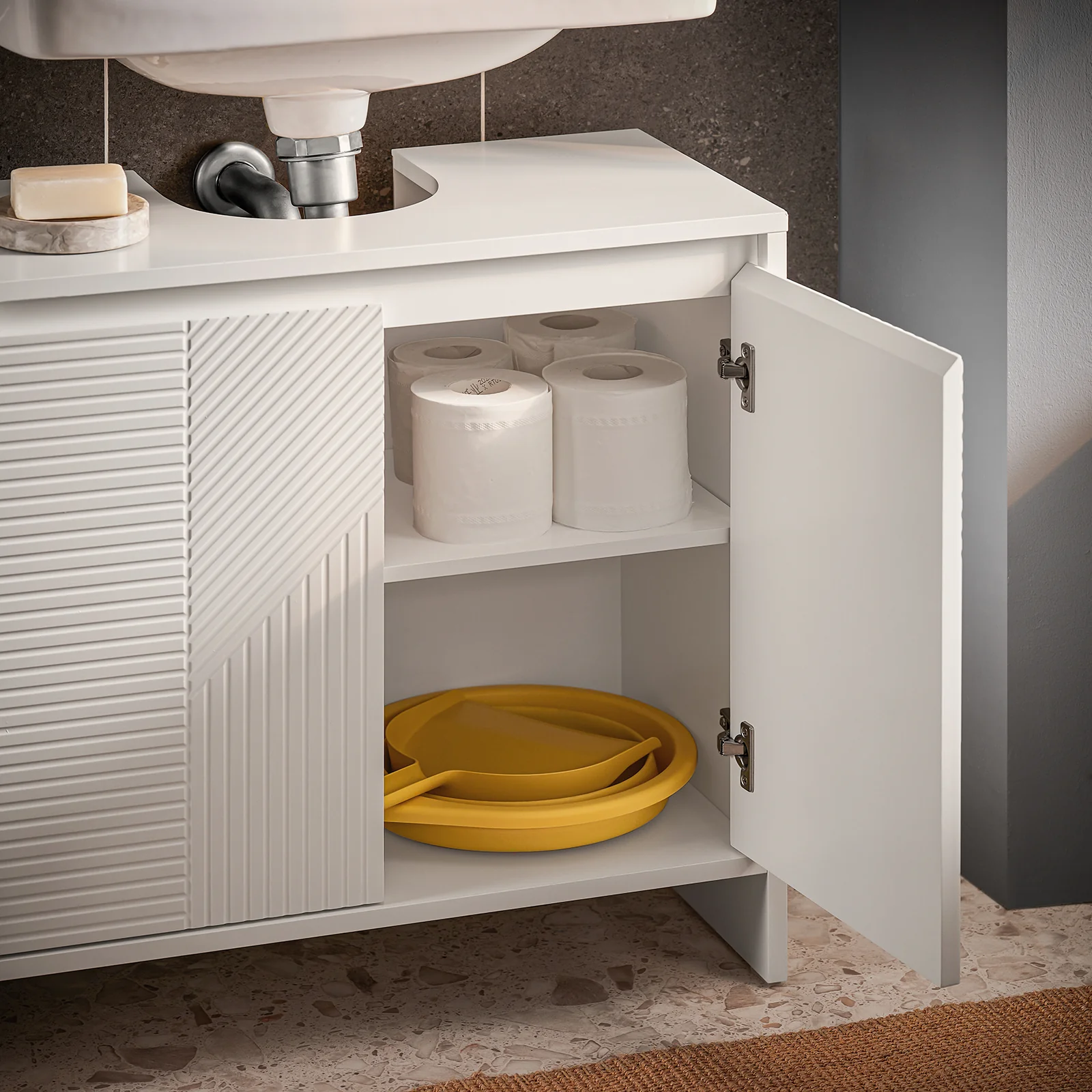 SoBuy BZR157-W Mueble de lavabo con puerta estampada Blanco - Image 6