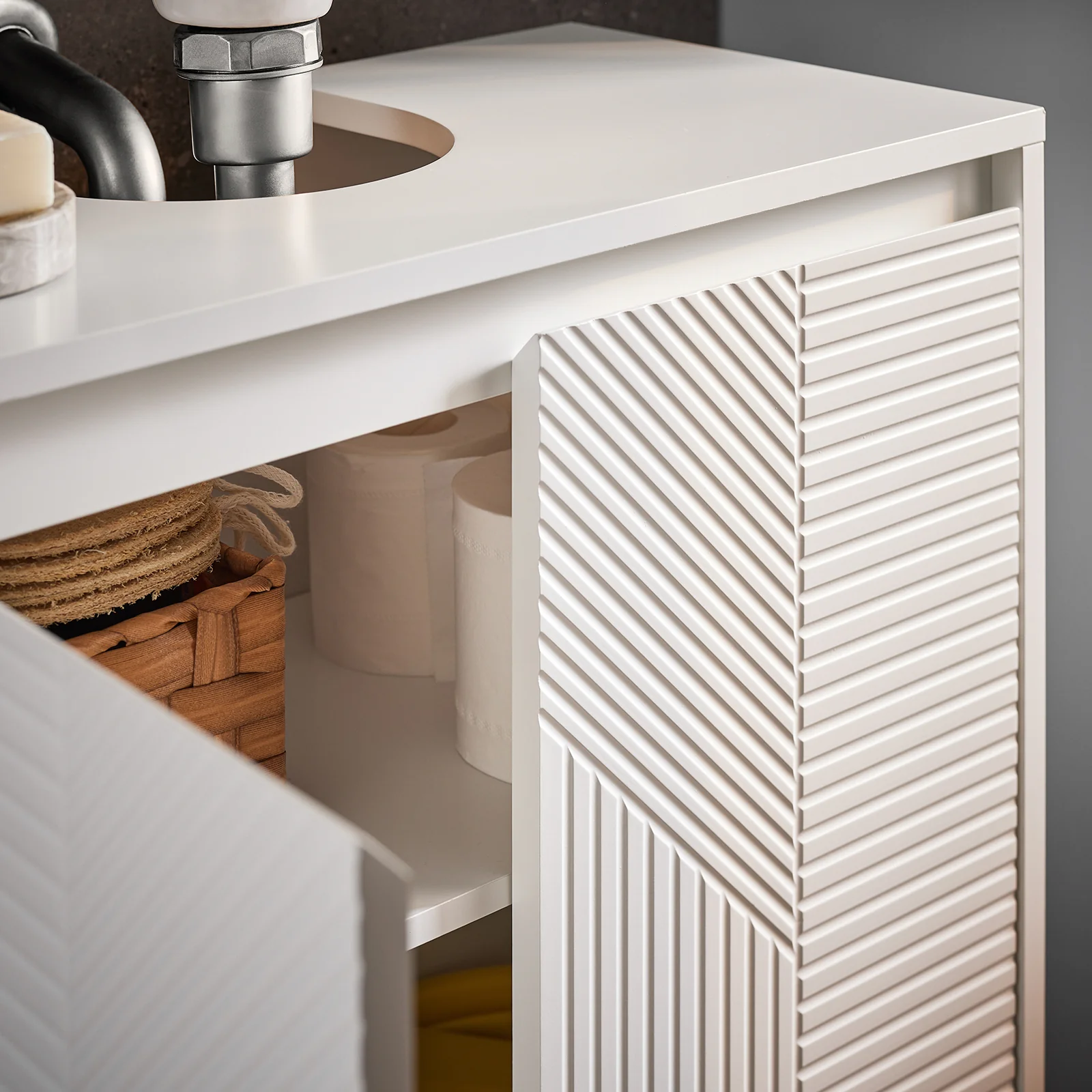 SoBuy BZR157-W Mueble de lavabo con puerta estampada Blanco - Image 8