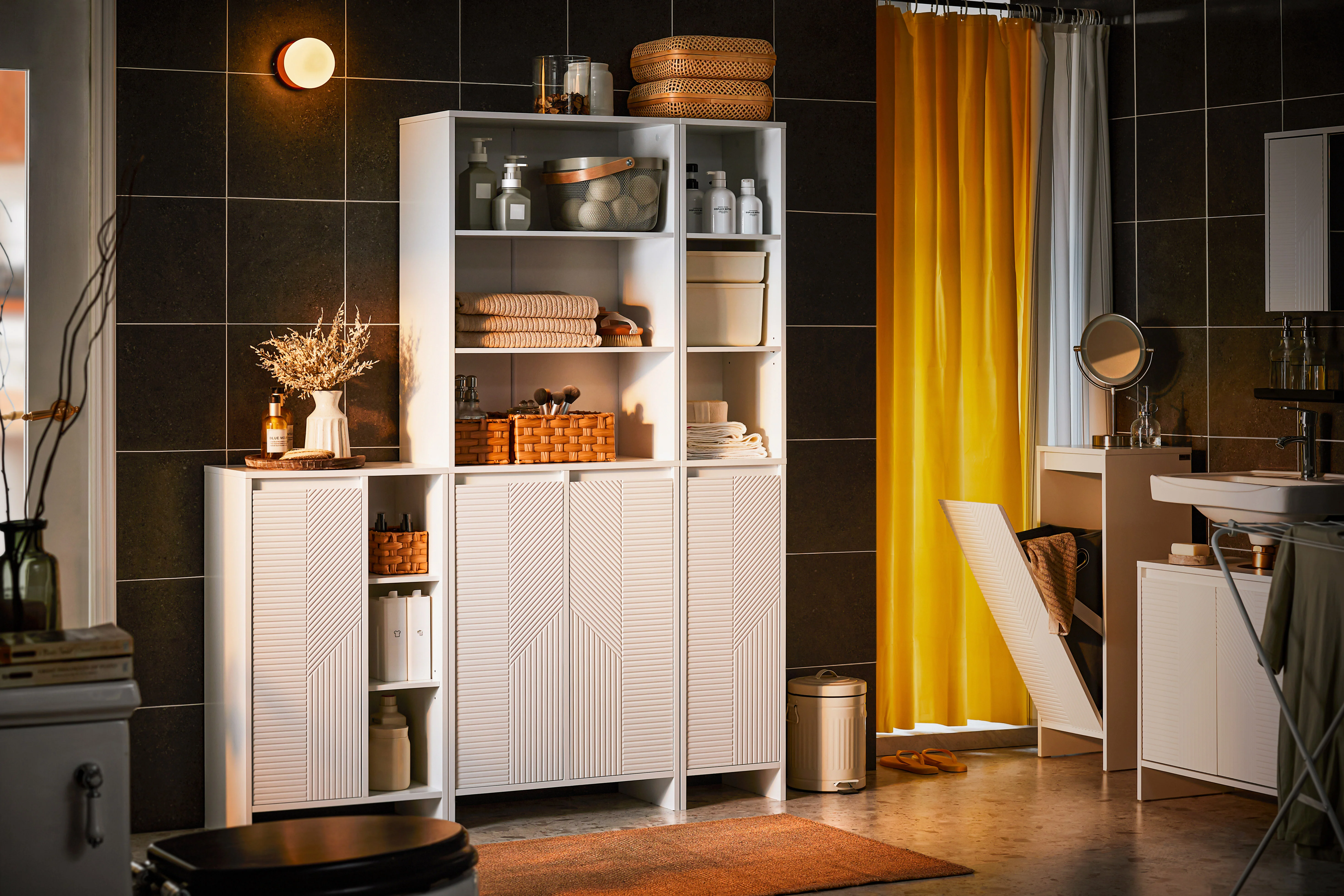 SoBuy BZR156-W Armario para Baño con 1 Cesto y 3 Compartimentos Abiertos 50 x 30 x 86 cm Blanco - Image 4