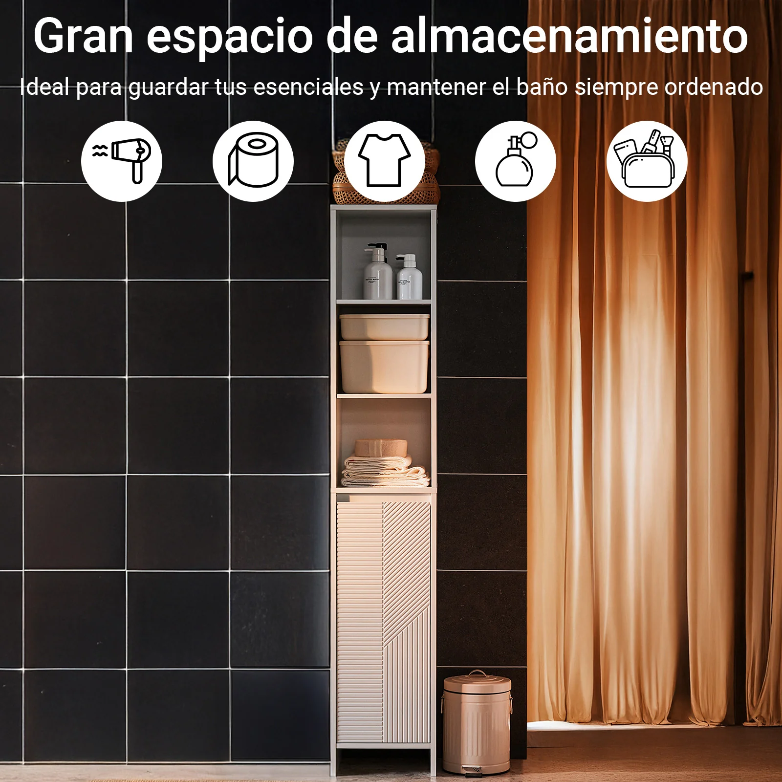 SoBuy BZR158-W Mueble Columna de Baño con 1 Cesto Blanco 30 x 30 x 170 cm - Image 2