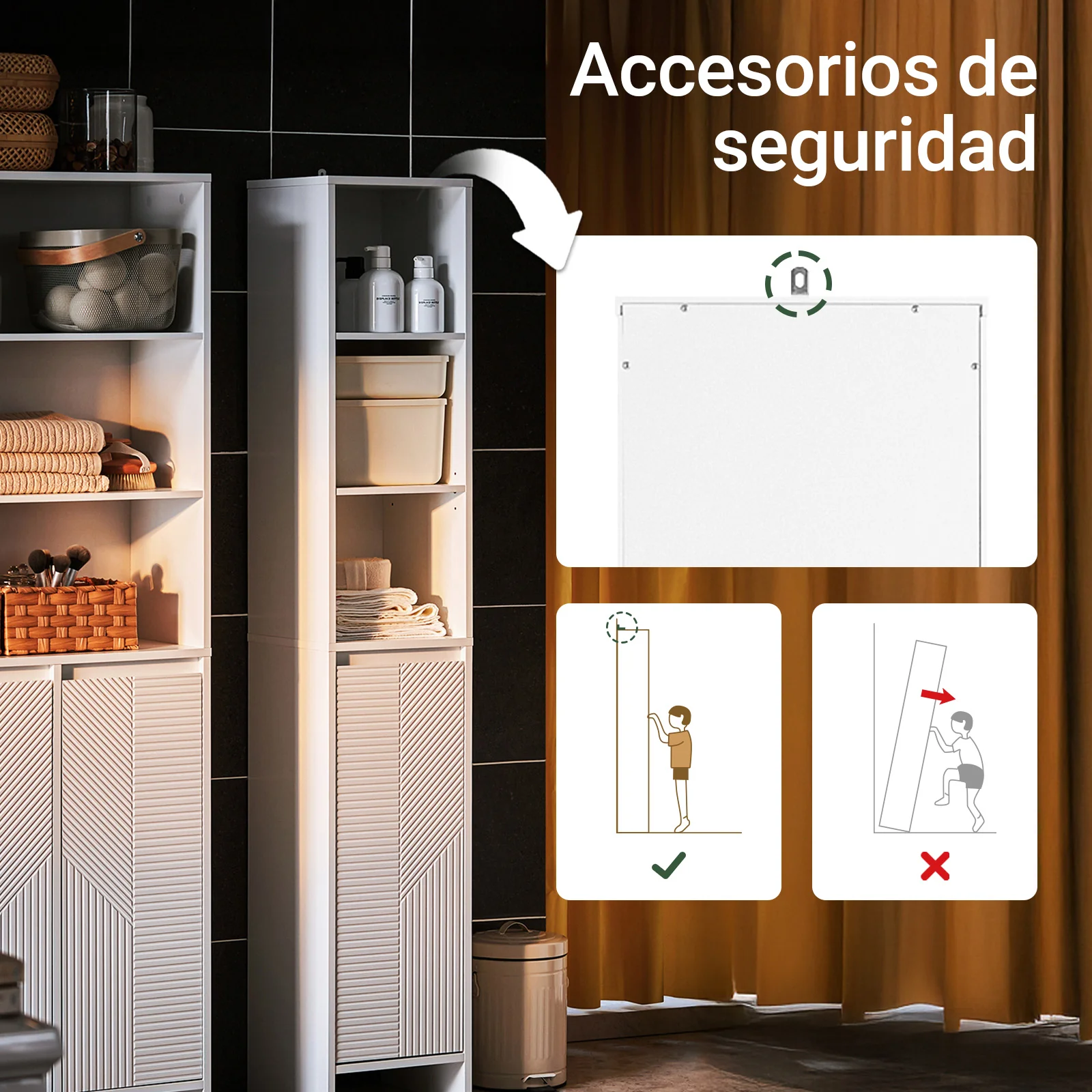 SoBuy BZR158-W Mueble Columna de Baño con 1 Cesto Blanco 30 x 30 x 170 cm - Image 6