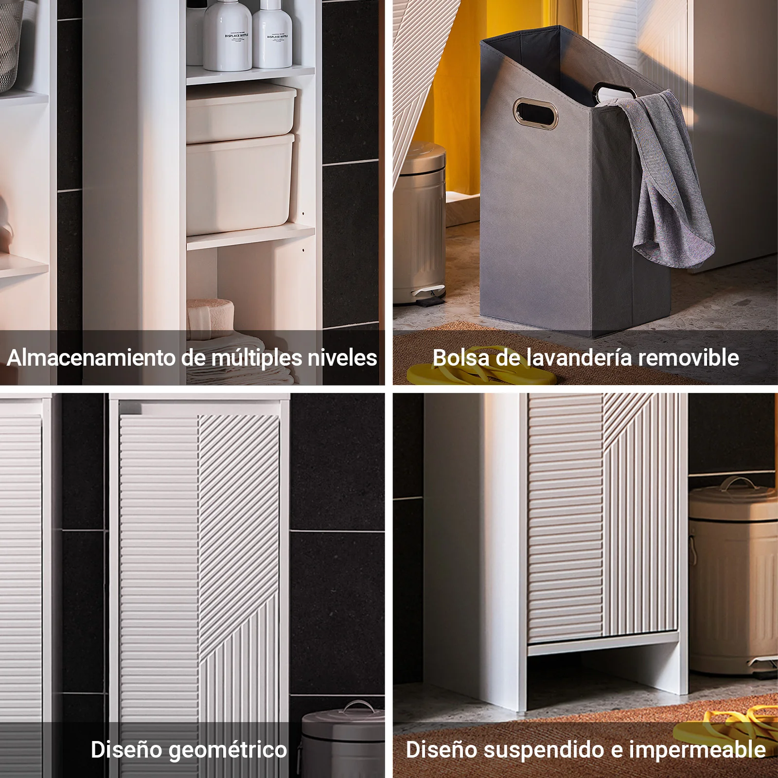 SoBuy BZR158-W Mueble Columna de Baño con 1 Cesto Blanco 30 x 30 x 170 cm - Image 8
