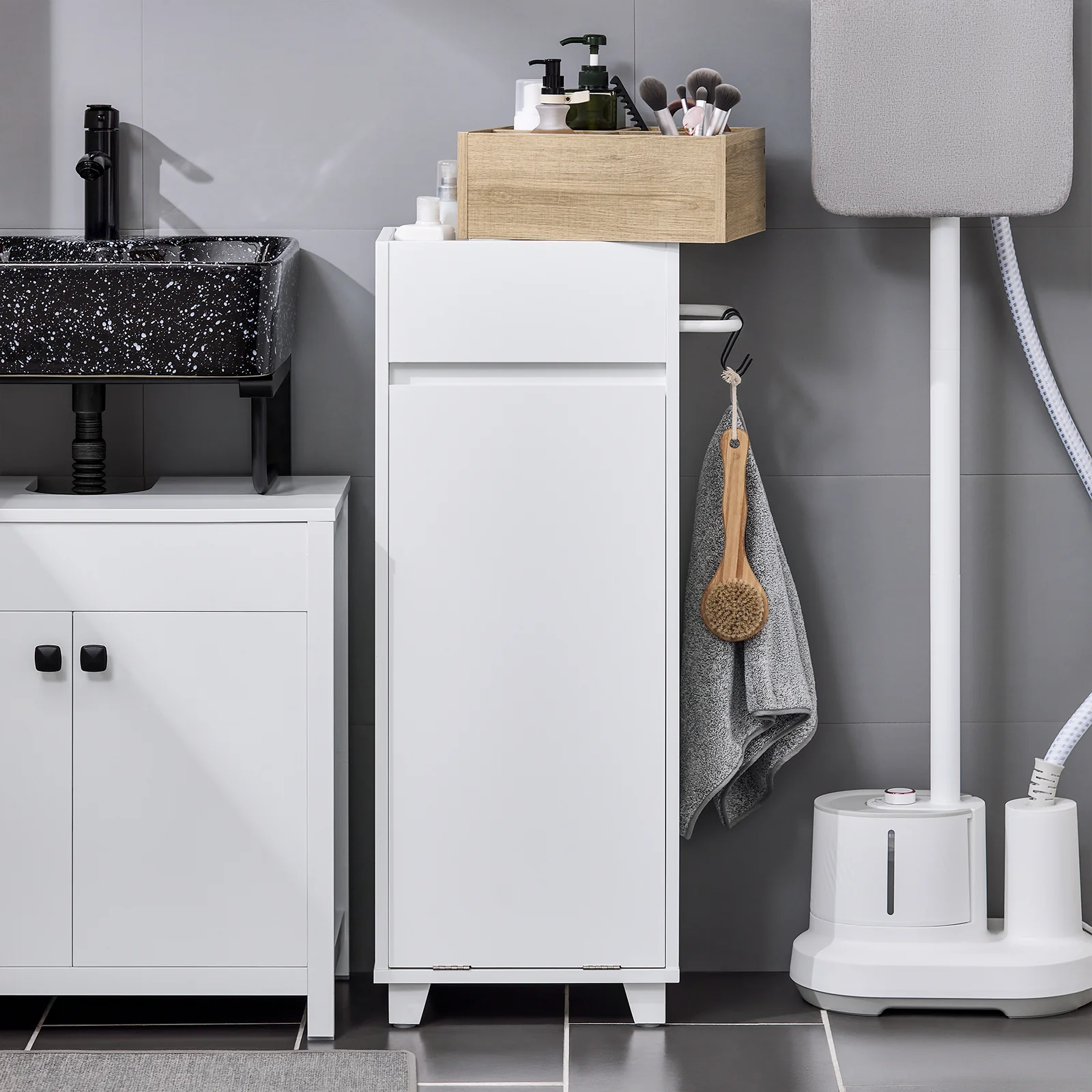 SoBuy BZR159-W Armario Auxiliar con 1 cesto Estanterías de Baño Blanco - Image 2