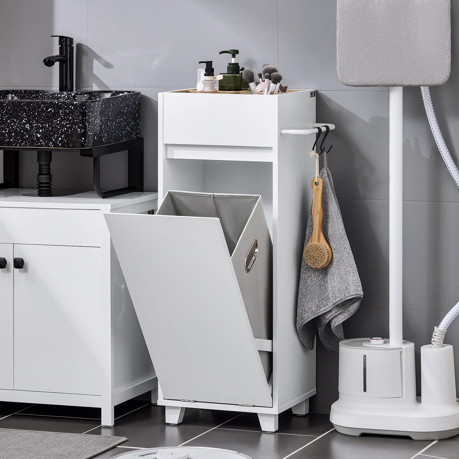 SoBuy BZR159-W Armario Auxiliar con 1 cesto Estanterías de Baño Blanco - Image 4