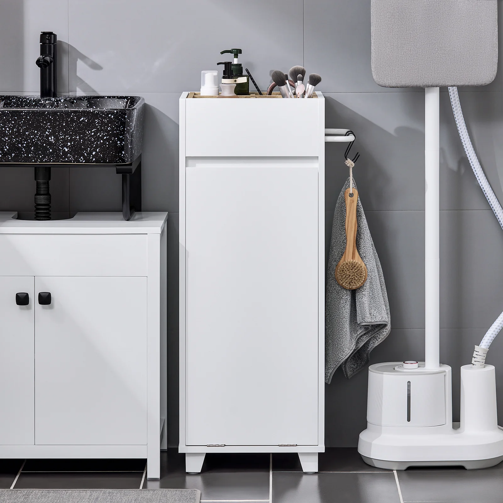 SoBuy BZR159-W Armario Auxiliar con 1 cesto Estanterías de Baño Blanco - Image 5