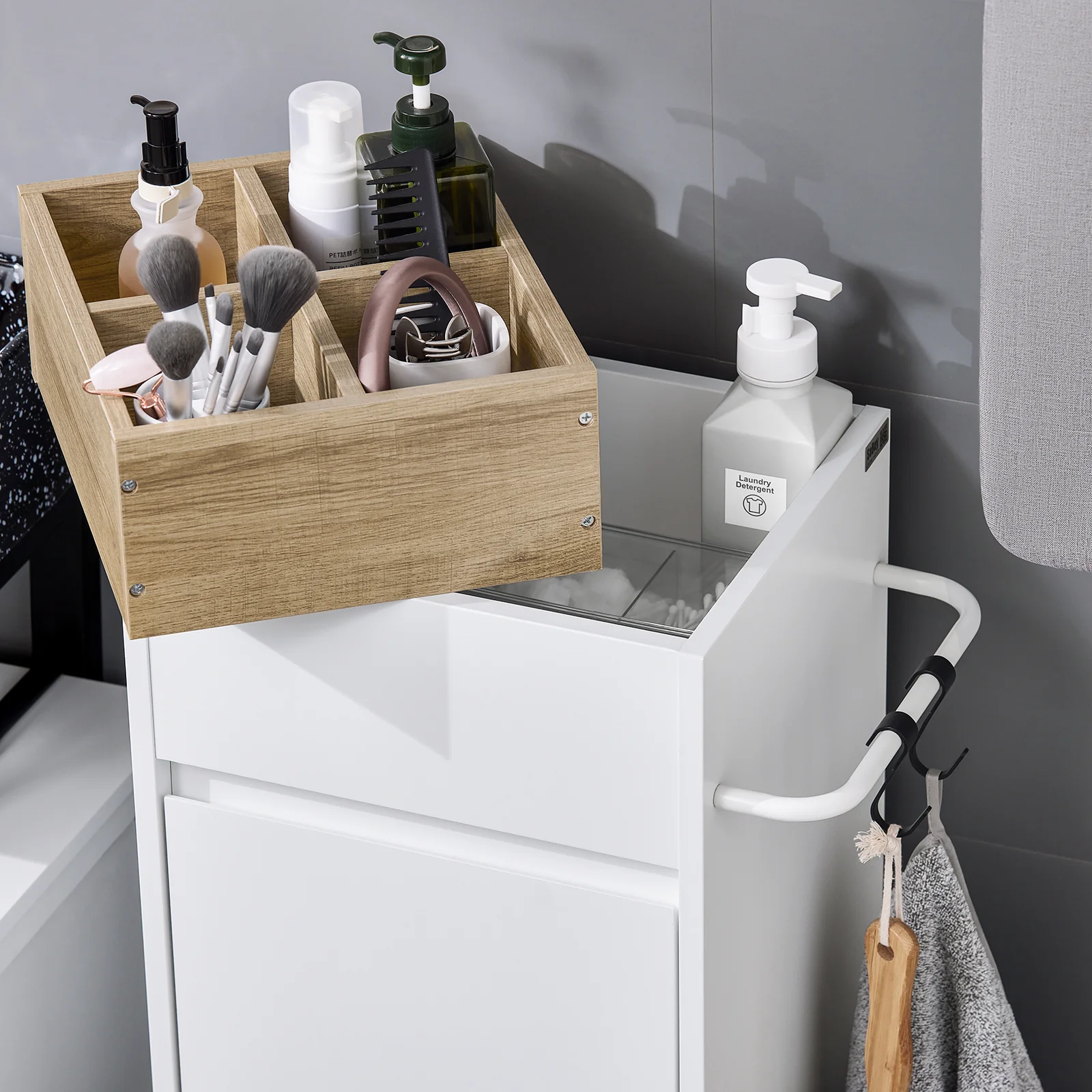 SoBuy BZR159-W Armario Auxiliar con 1 cesto Estanterías de Baño Blanco - Image 6