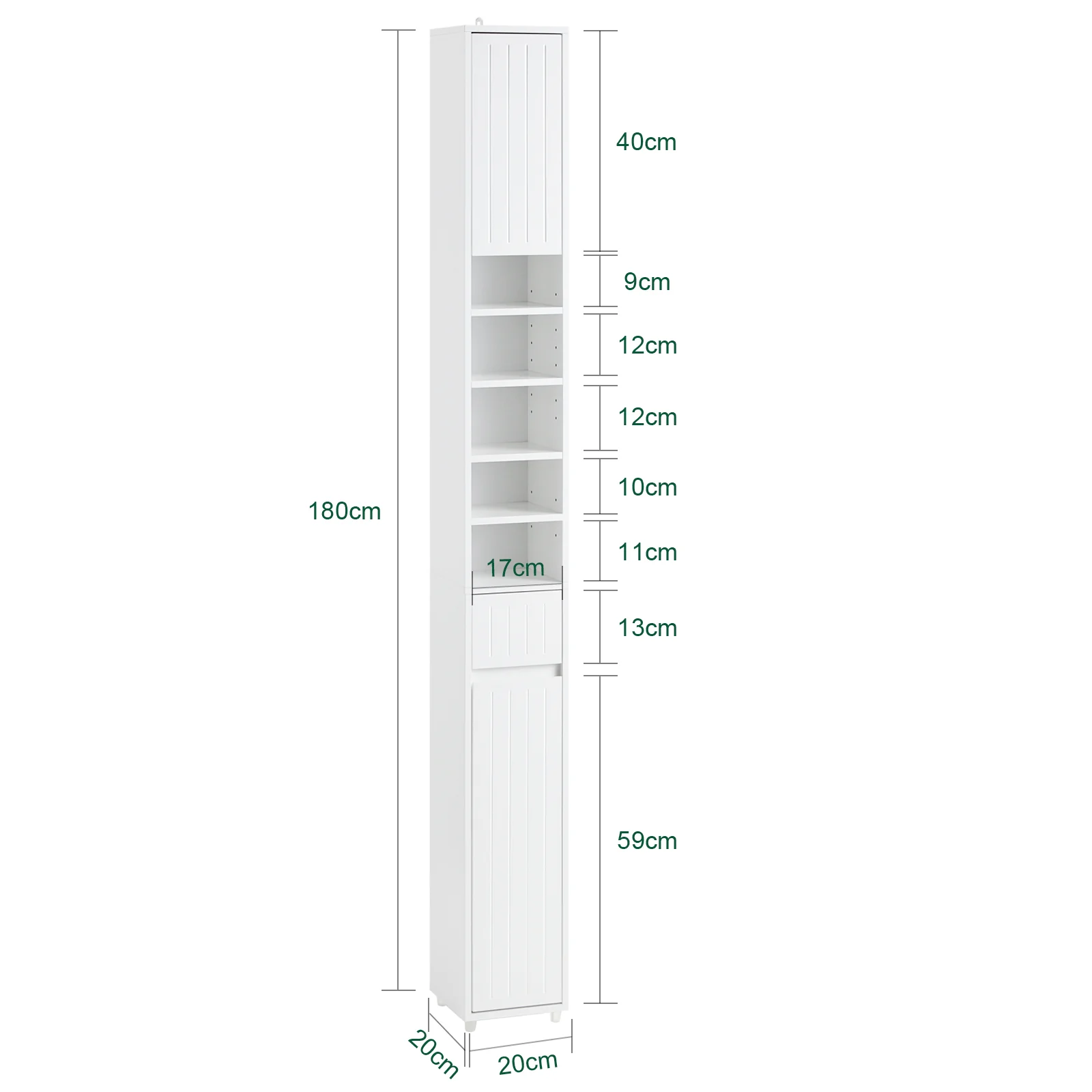 SoBuy BZR160-W Armario Alto para Baño con 2 Puertas y 1 Cajón Blanco - Image 3