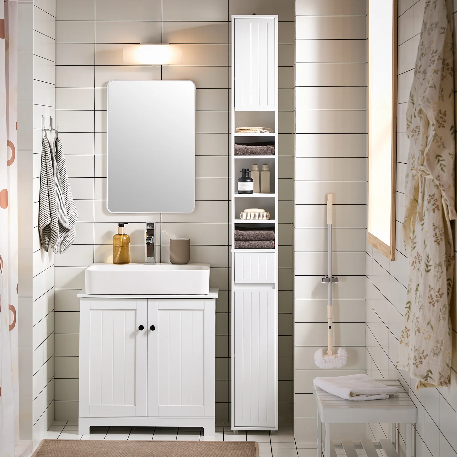 SoBuy BZR160-W Armario Alto para Baño con 2 Puertas y 1 Cajón Blanco - Image 4