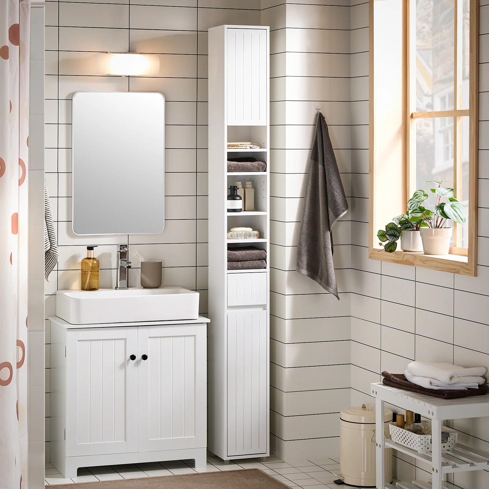 SoBuy BZR160-W Armario Alto para Baño con 2 Puertas y 1 Cajón Blanco - Image 5