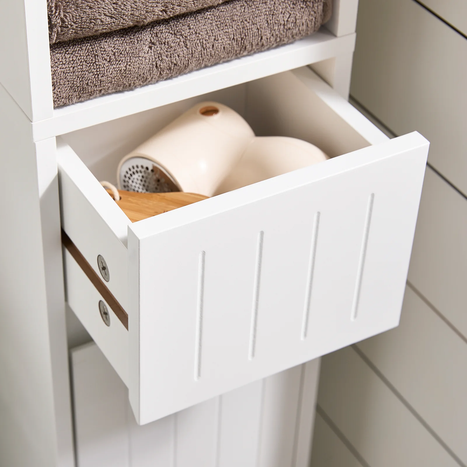SoBuy BZR160-W Armario Alto para Baño con 2 Puertas y 1 Cajón Blanco - Image 8