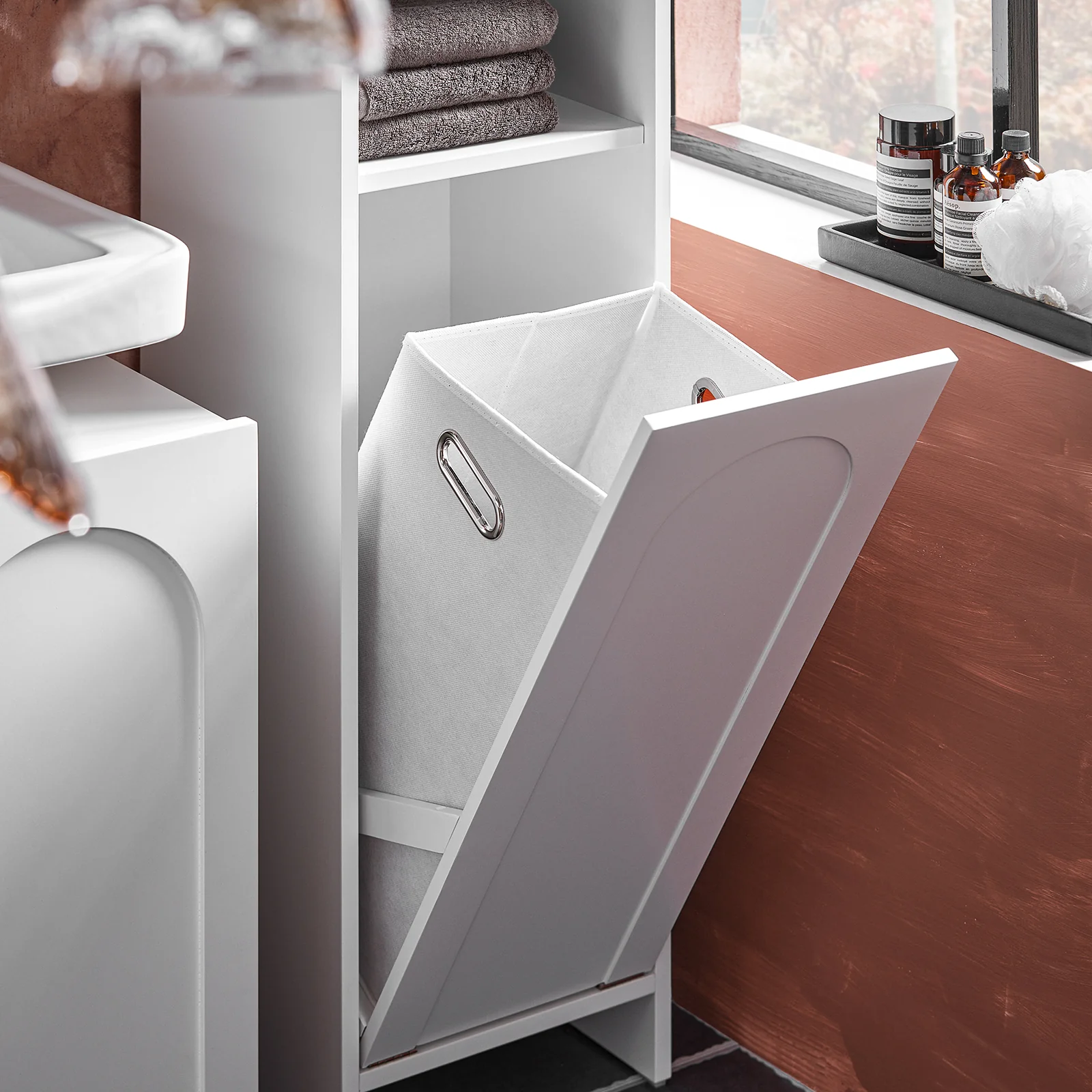 Preventa-SoBuy BZR161-W Mueble para Ropa Sucia con 1 Cesto y 1 Estante Abierto Blanco - Image 7