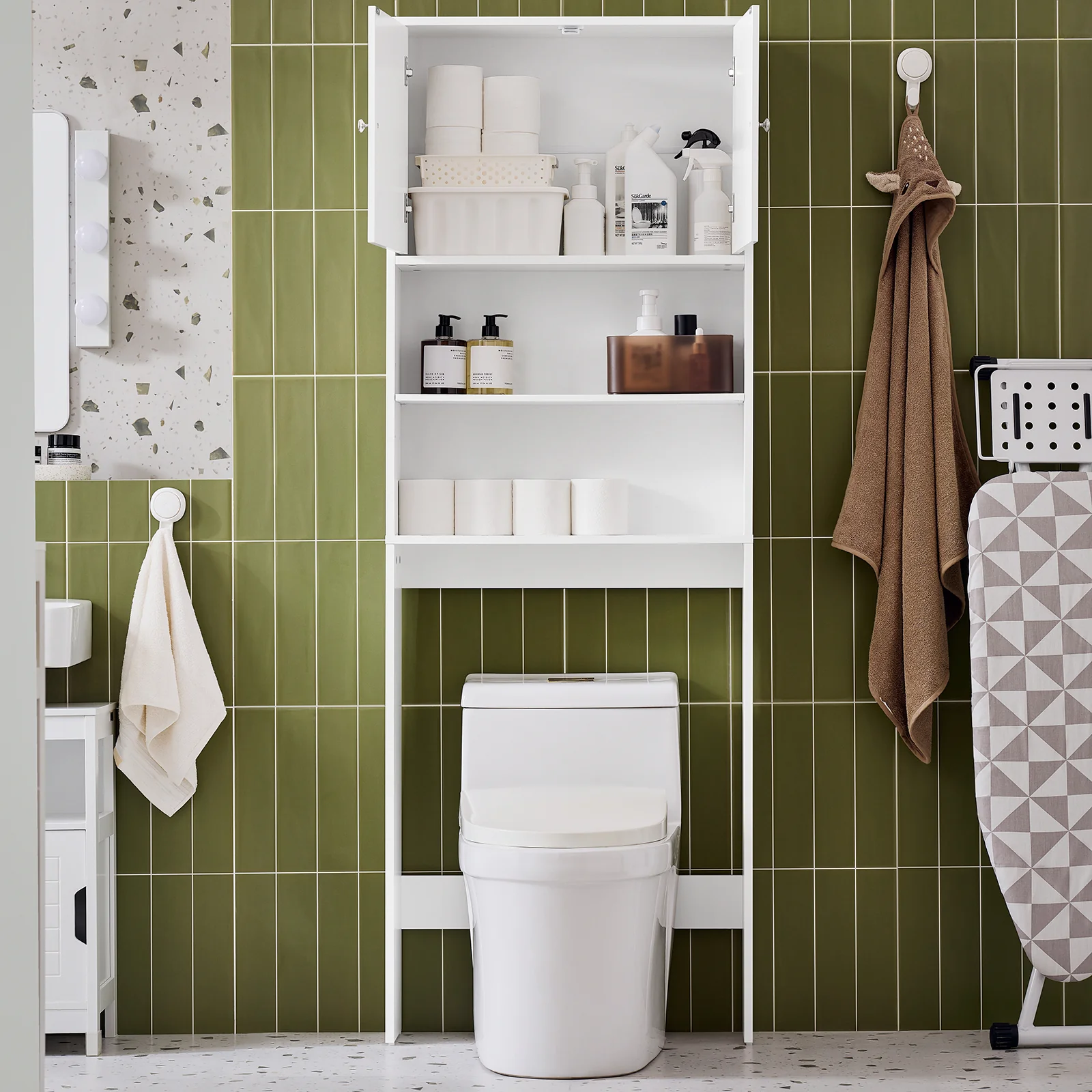 SoBuy BZR165-W Estantería de Baño para Colocar sobre el Inodoro con 2 Estantes Abiertos y 2 Puertas - Image 2