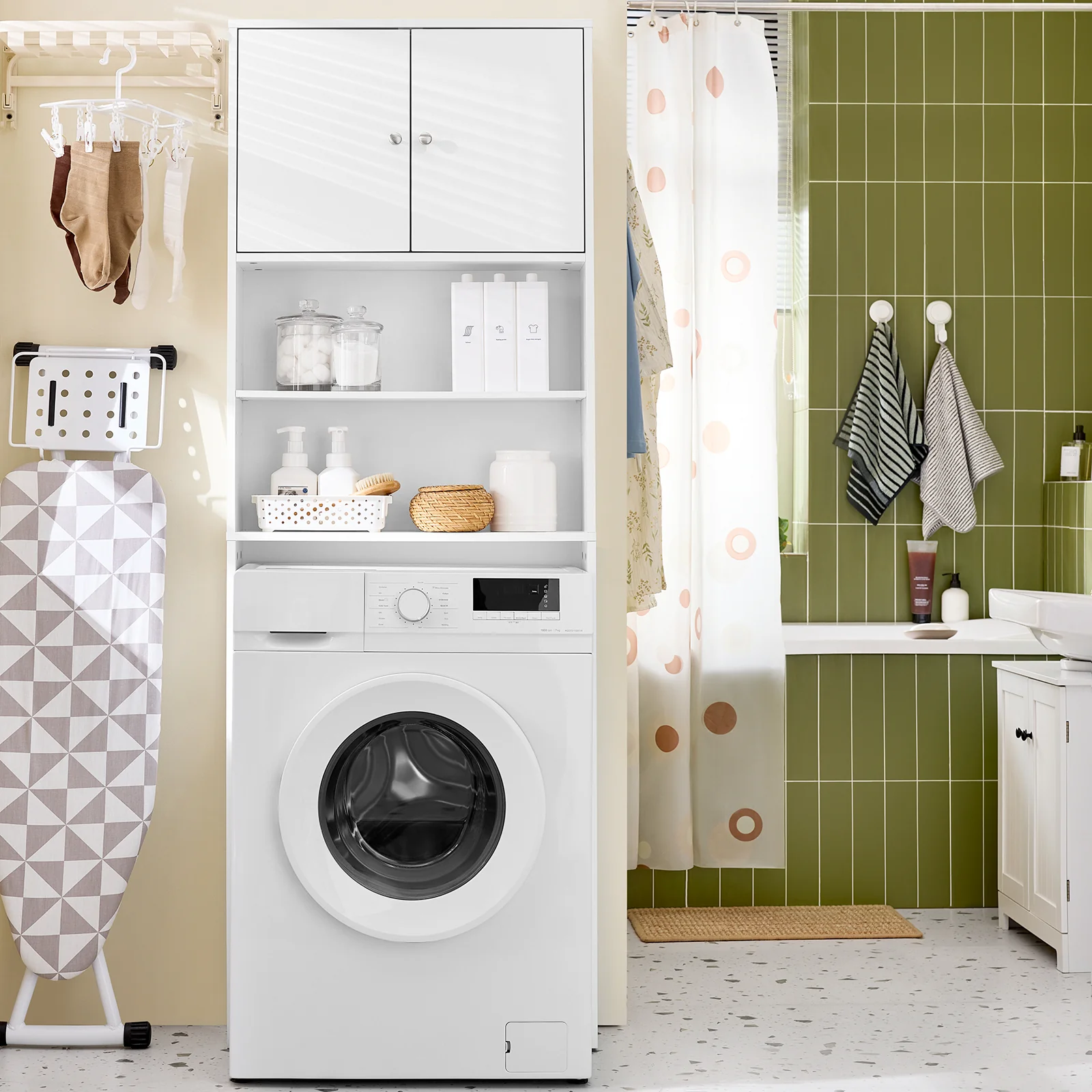 SoBuy BZR165-W Estantería de Baño para Colocar sobre el Inodoro con 2 Estantes Abiertos y 2 Puertas - Image 4