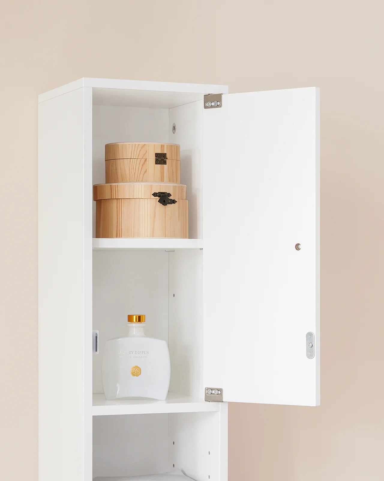 SoBuy BZR167-GW Mueble Columna de Baño con 5 Estantes Abiertos 2 Puertas y 1 Cajón Blanco - Image 6