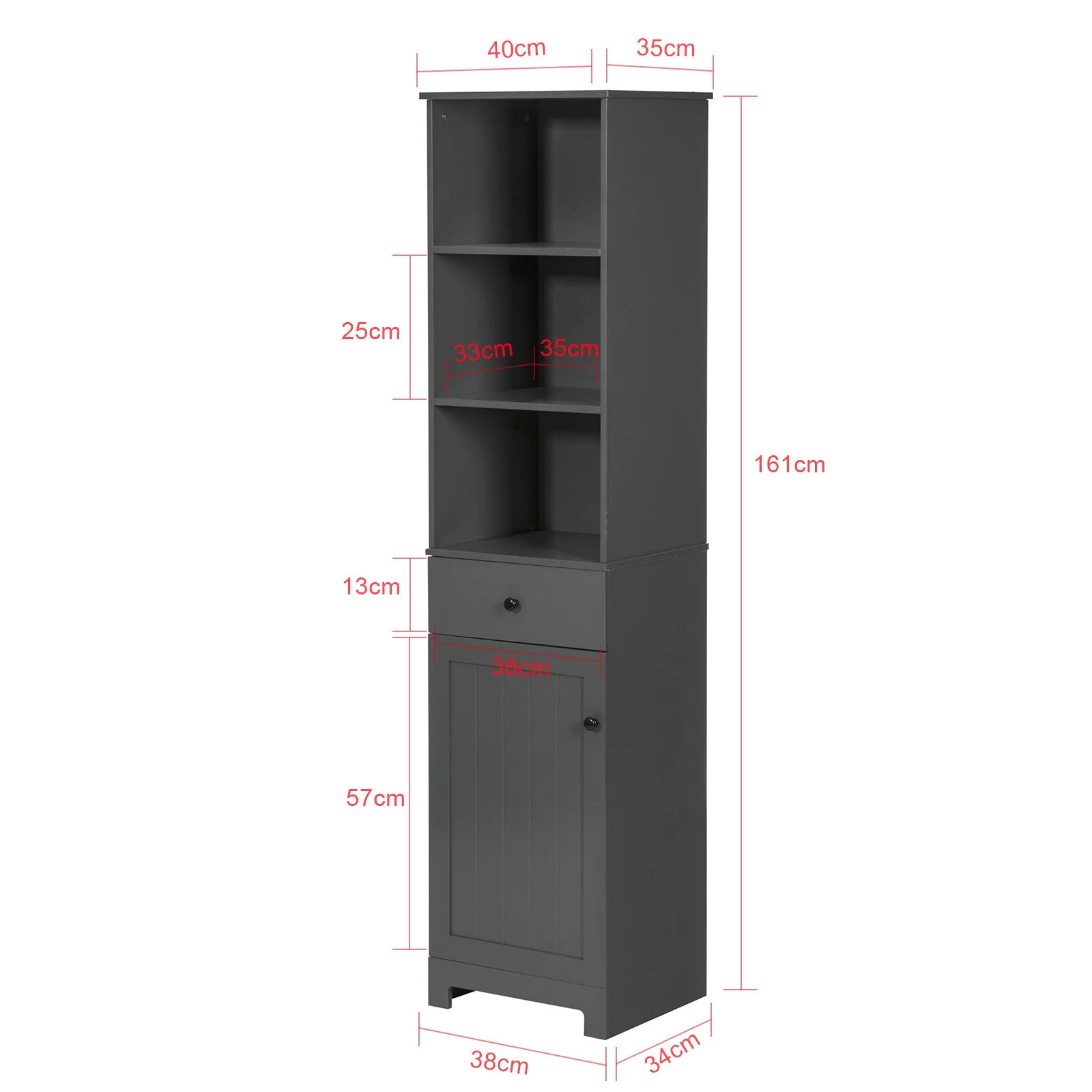 SoBuy BZR17-DG Mueble Columna de Baño con 1 Puerta y 3 Estantes y 1 cajón Gris - Image 3