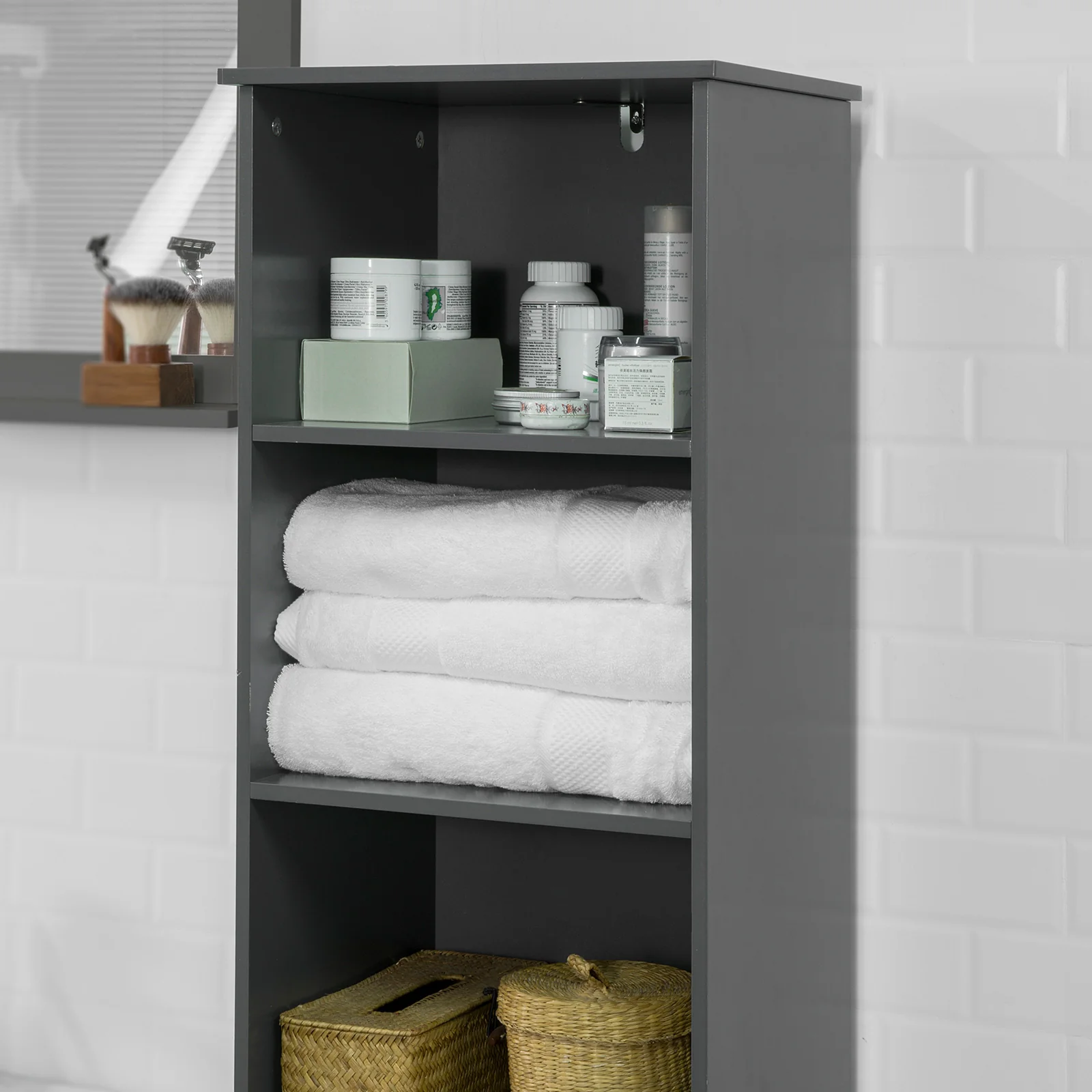 SoBuy BZR17-DG Mueble Columna de Baño con 1 Puerta y 3 Estantes y 1 cajón Gris - Image 5