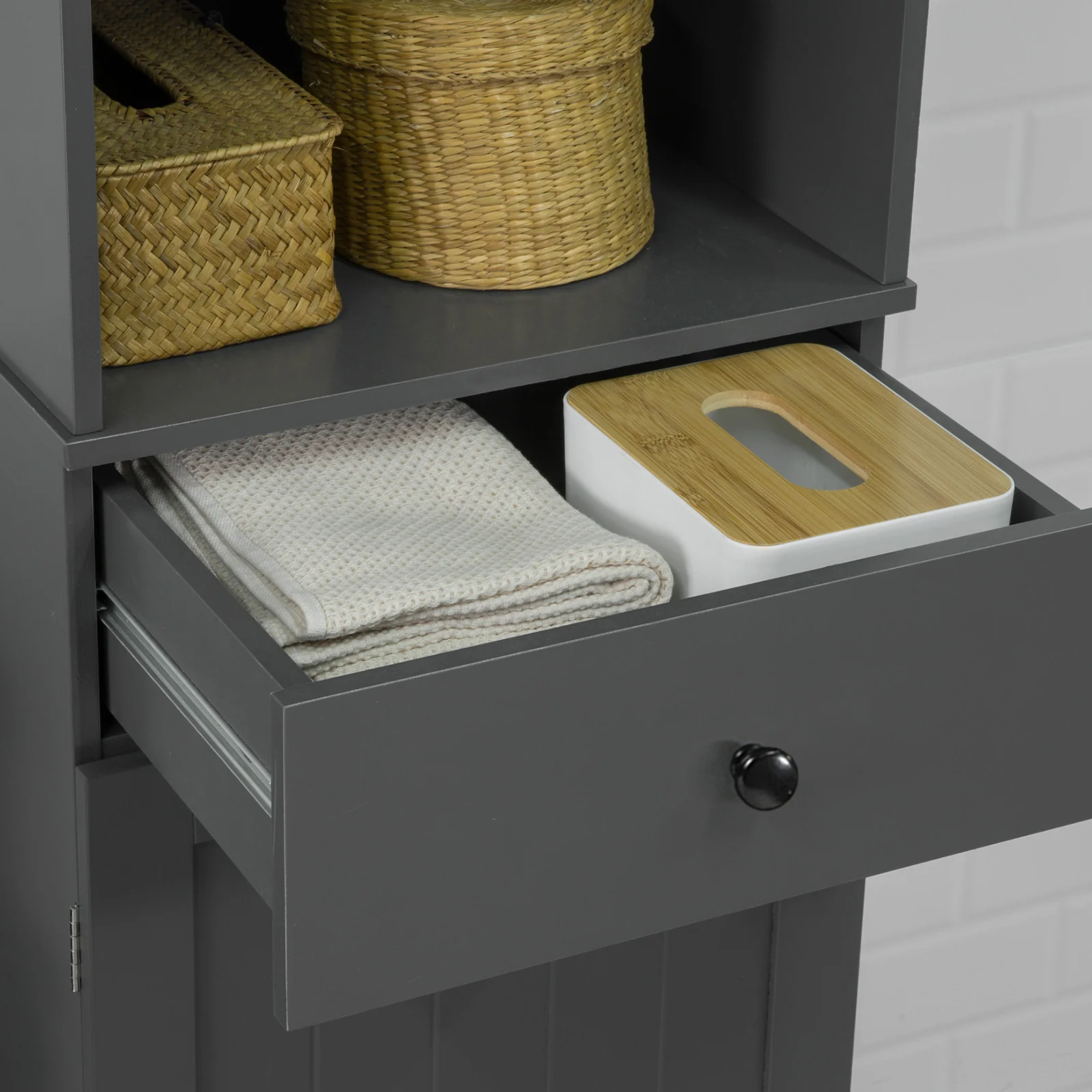 SoBuy BZR17-DG Mueble Columna de Baño con 1 Puerta y 3 Estantes y 1 cajón Gris - Image 6
