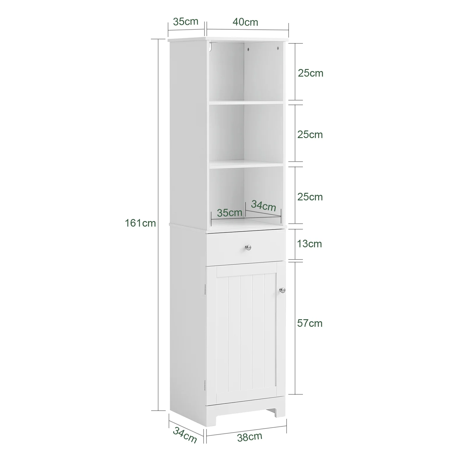 SoBuy BZR17-W Mueble Columna de Baño con 1 puerta y 3 estantes y 1 cajón Blanco - Image 3