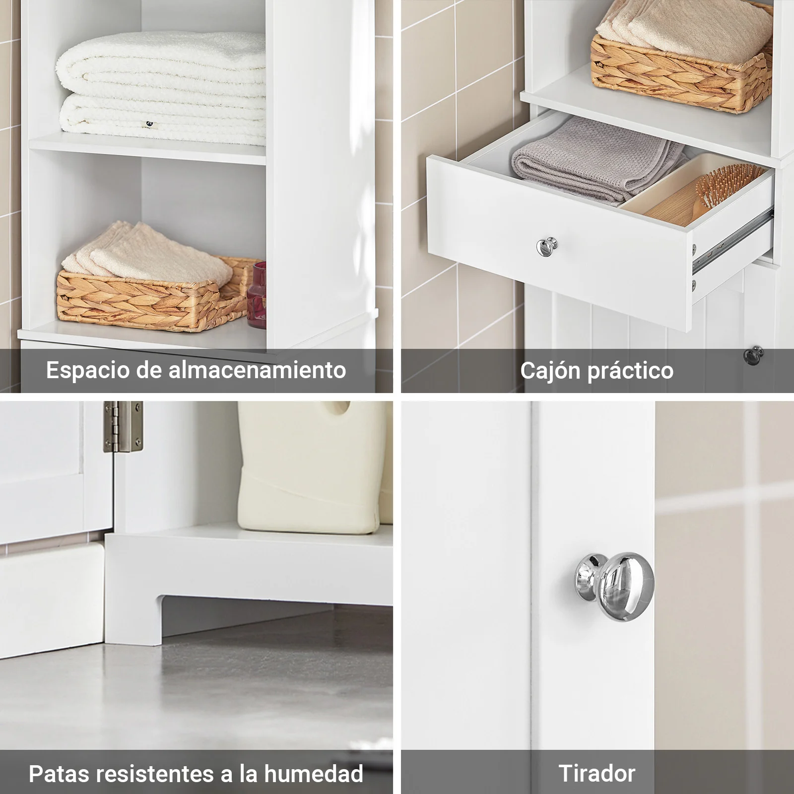 SoBuy BZR17-W Mueble Columna de Baño con 1 puerta y 3 estantes y 1 cajón Blanco - Image 6